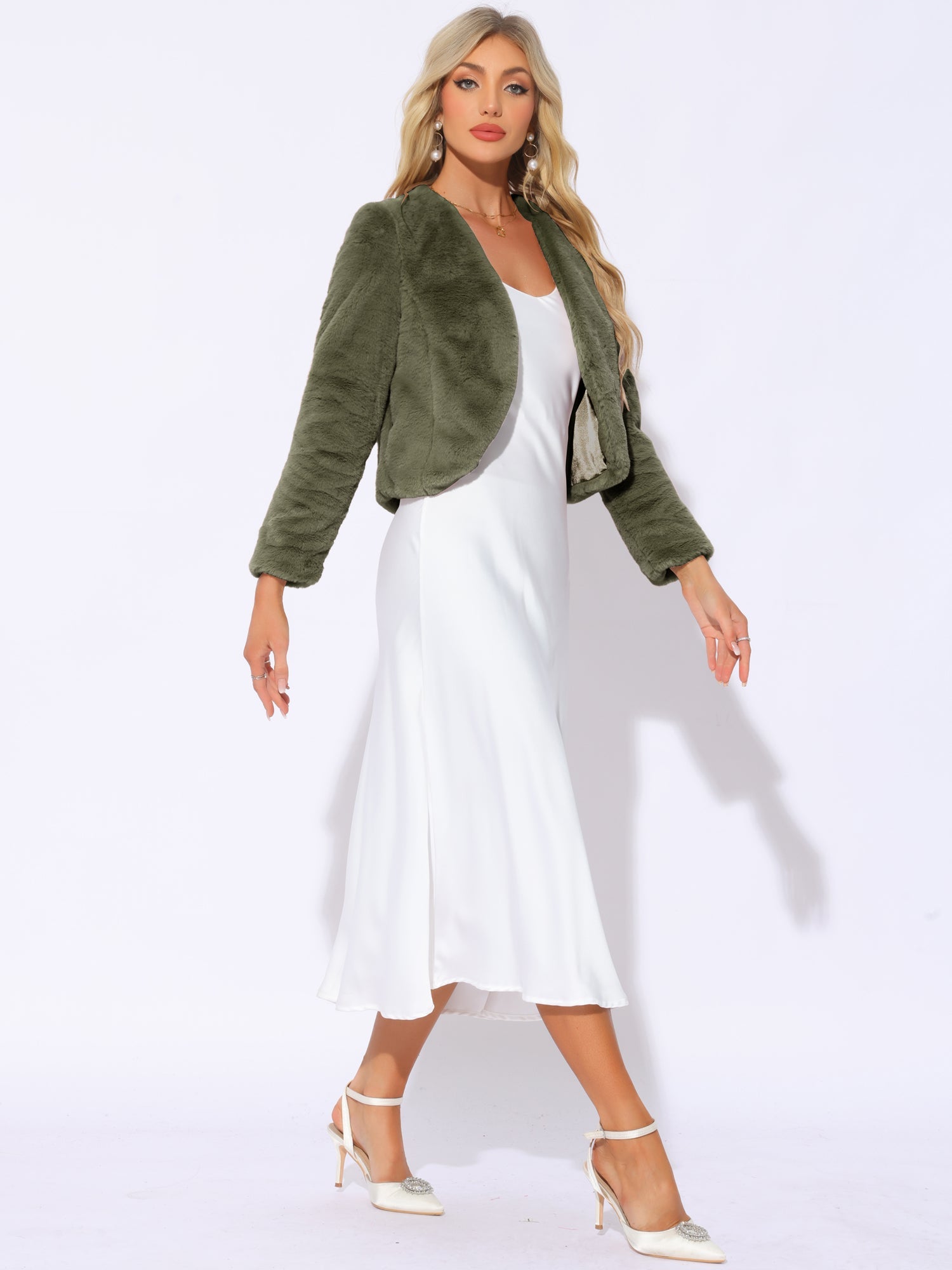 Long Sleeve Open Front Bolero Winter Cropped Faux Fur Jacket