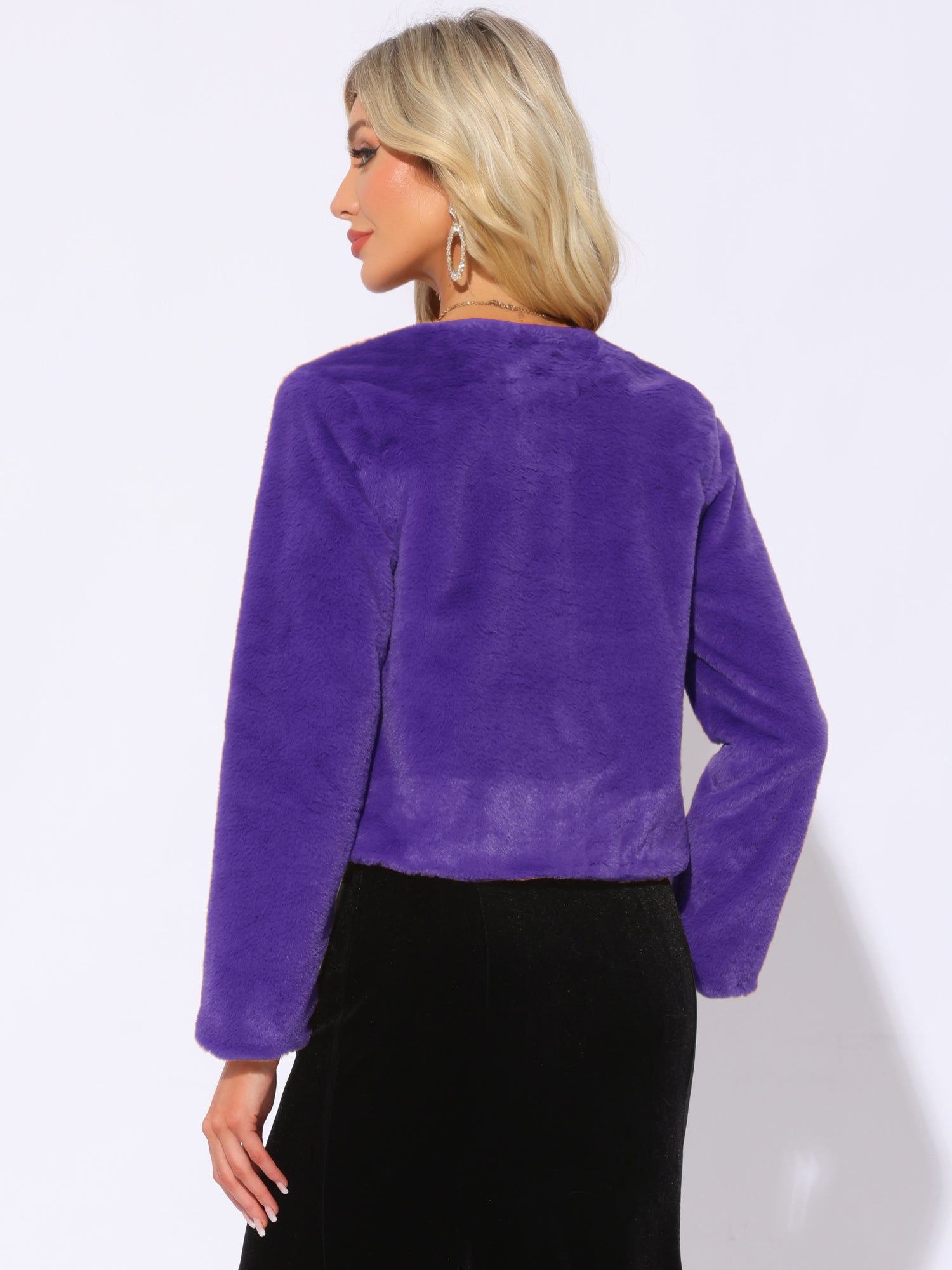 Long Sleeve Open Front Bolero Winter Cropped Faux Fur Jacket