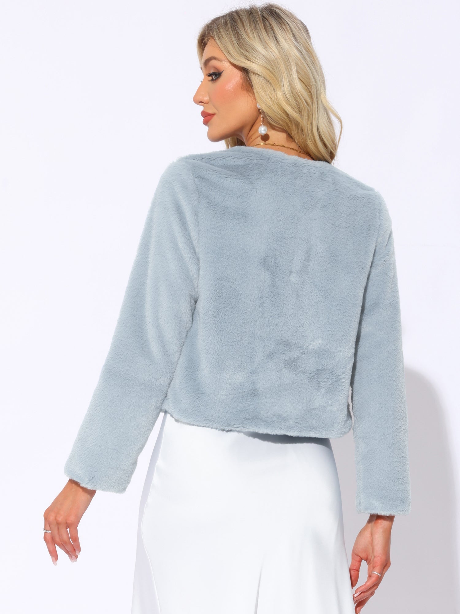 Faux Fur Long Sleeve Open Front Bolero Winter Coat Cropped Jacket