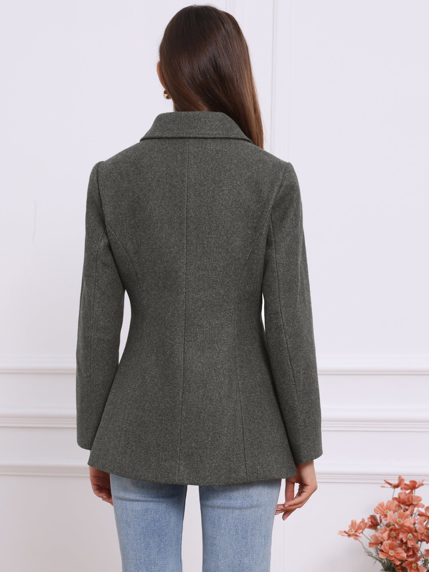 Work Office Winter Overcoat Single Breasted Point Collar Pea Coat