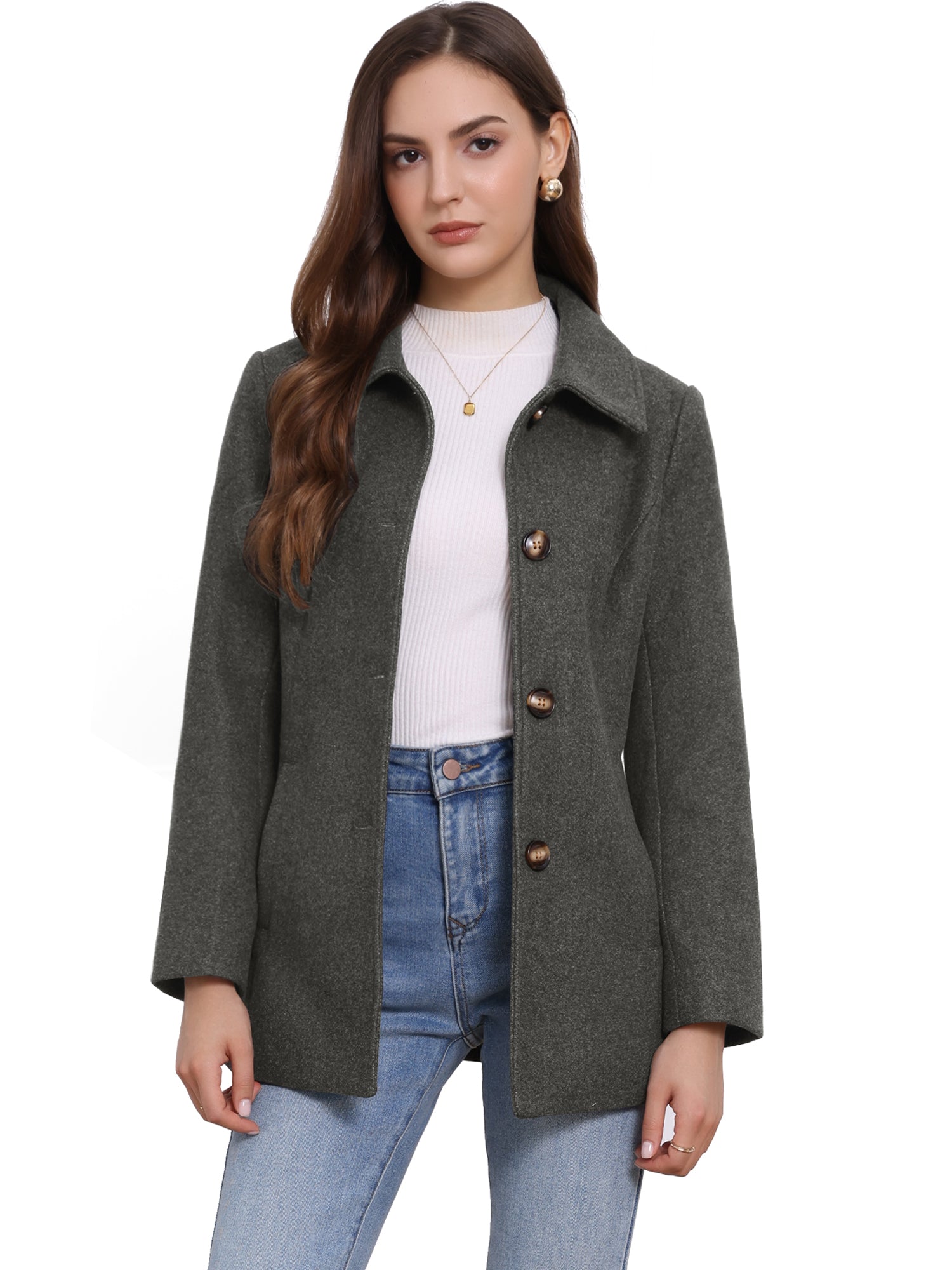 Work Office Winter Overcoat Single Breasted Point Collar Pea Coat