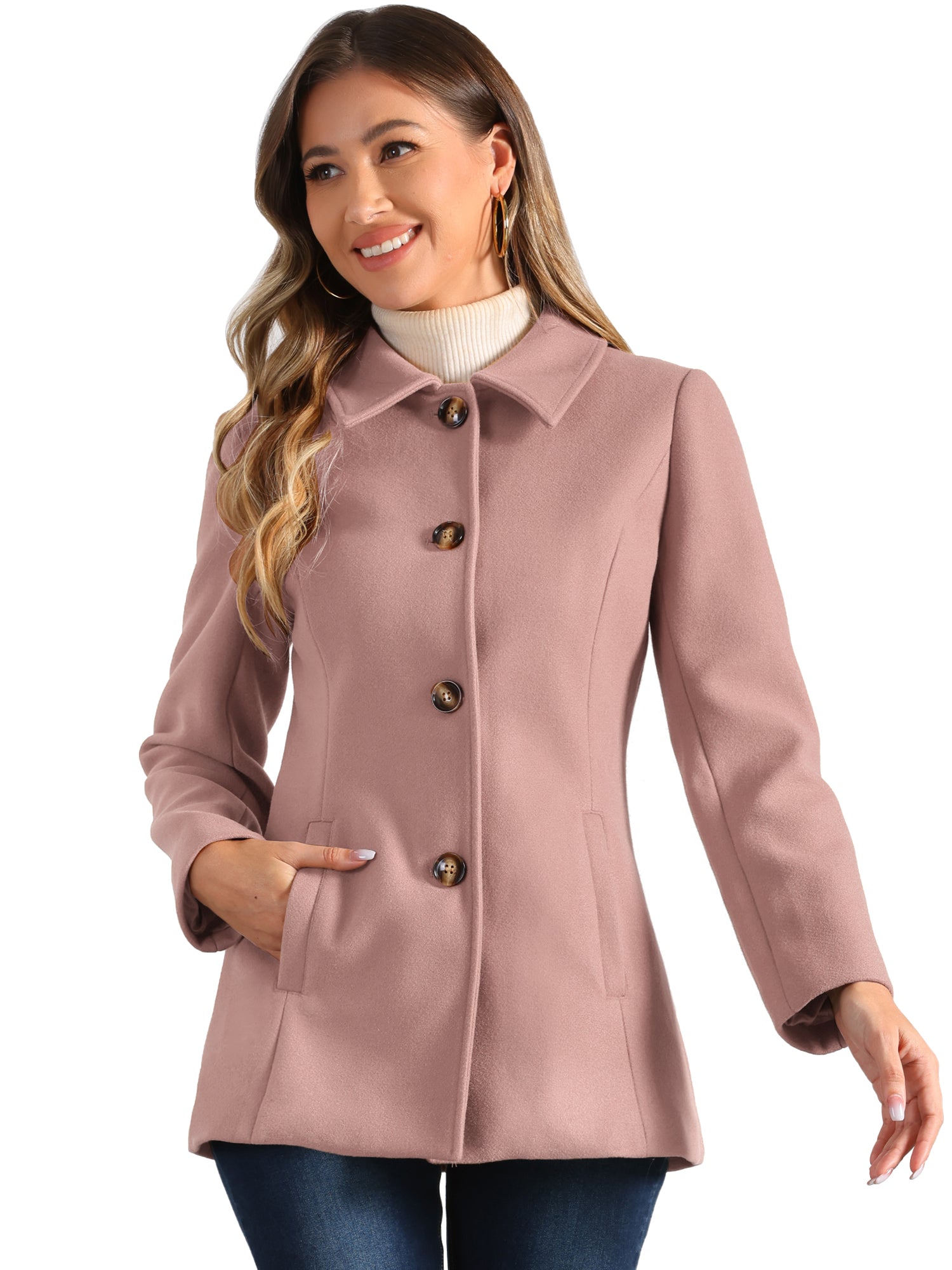 Work Office Winter Overcoat Single Breasted Point Collar Pea Coat