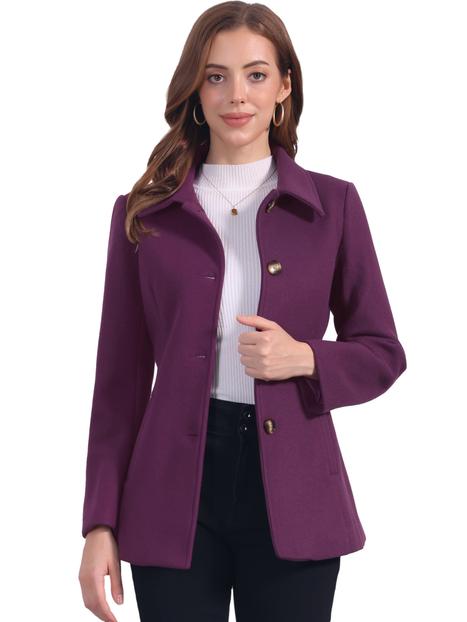Work Office Winter Overcoat Single Breasted Point Collar Pea Coat