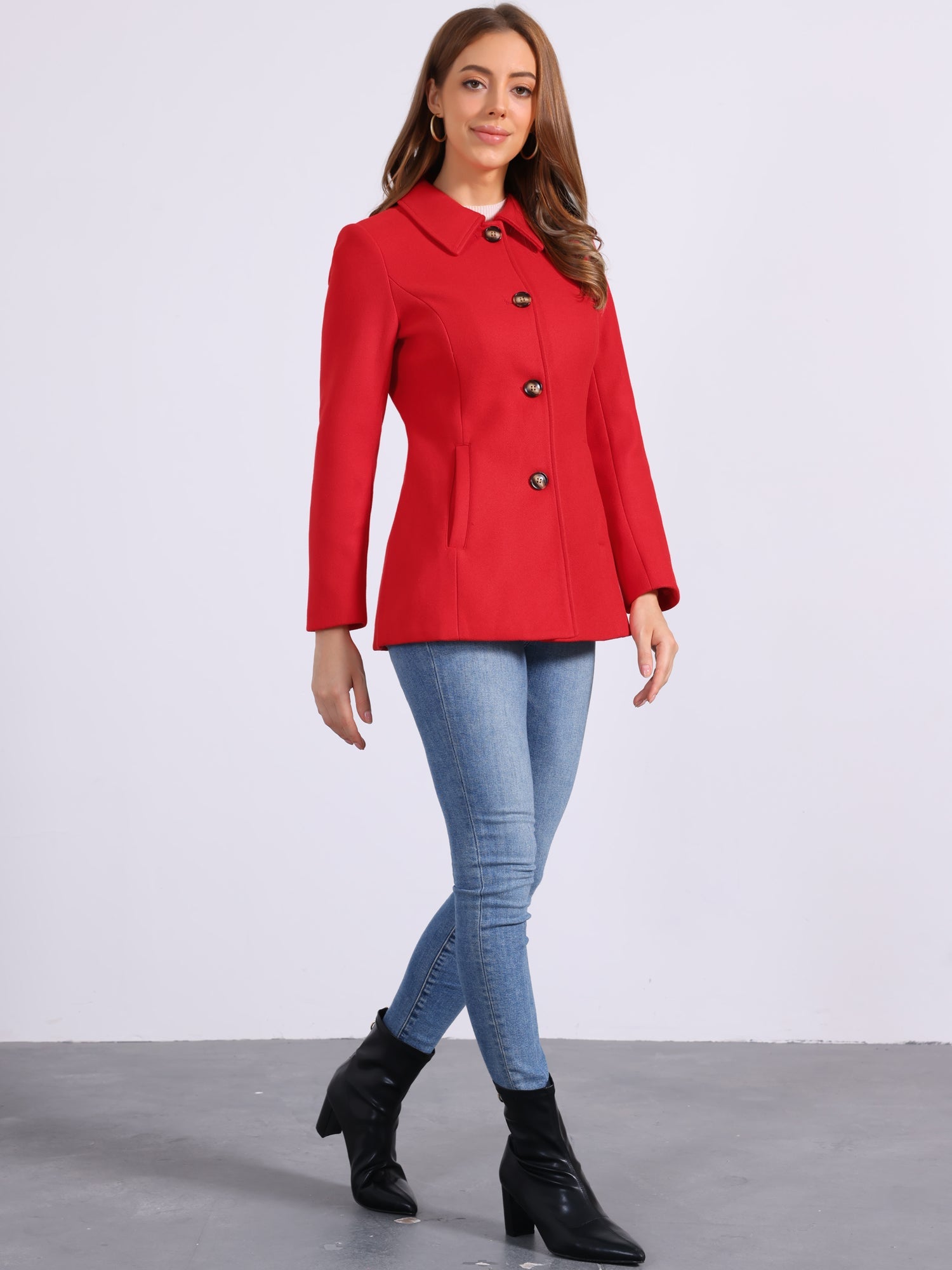 Work Office Winter Overcoat Single Breasted Point Collar Pea Coat