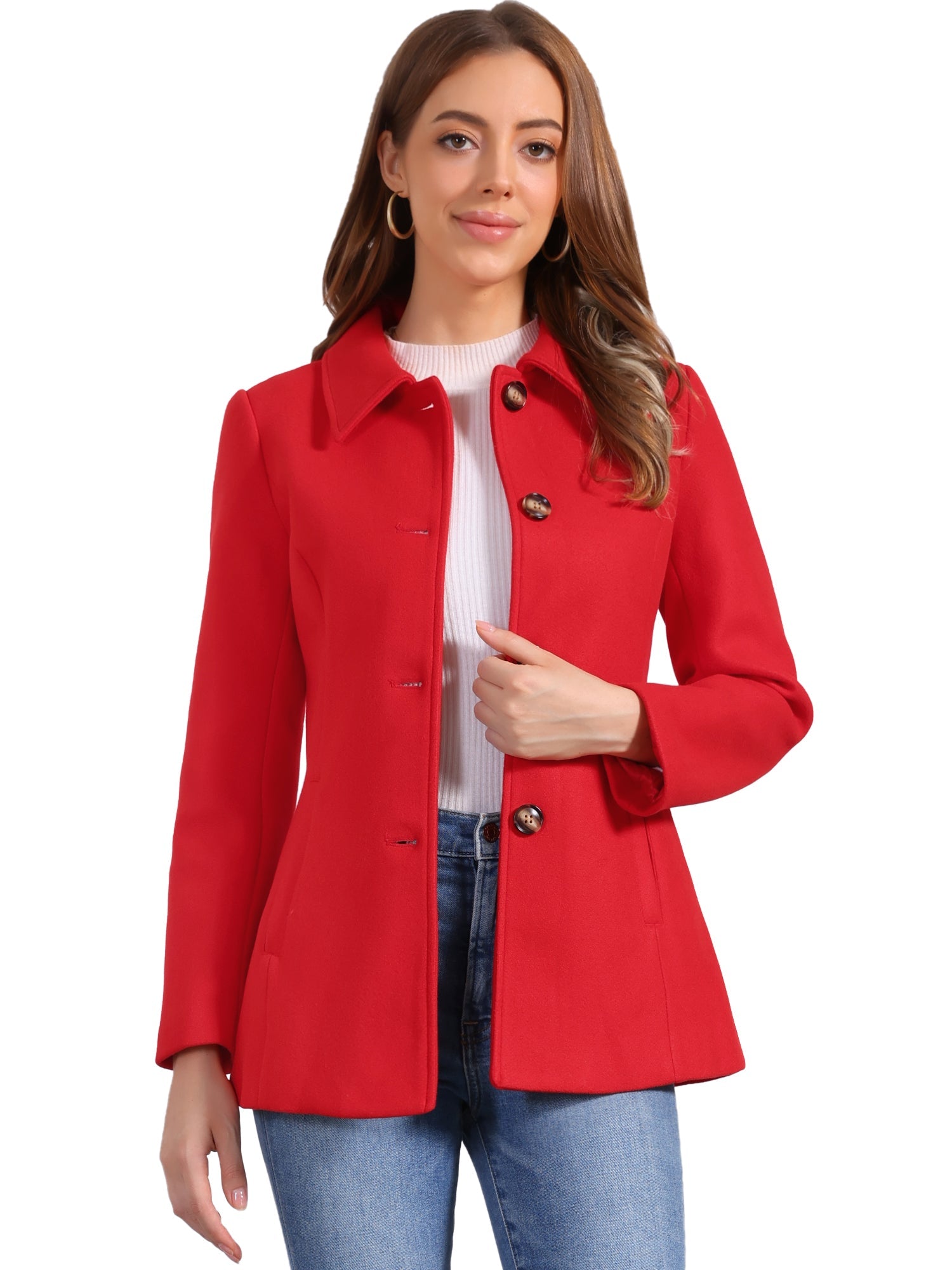 Work Office Winter Overcoat Single Breasted Point Collar Pea Coat