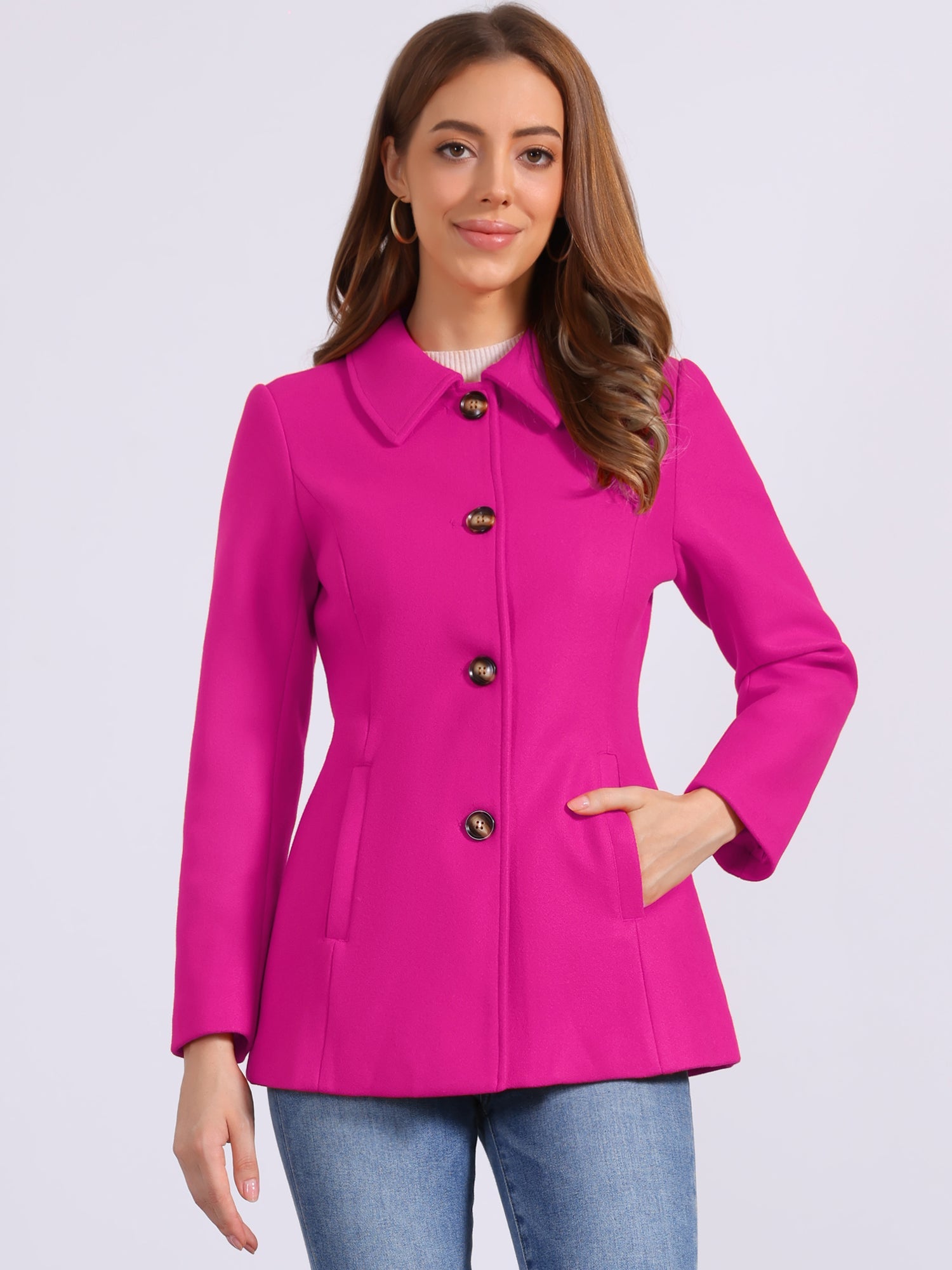 Work Office Winter Overcoat Single Breasted Point Collar Pea Coat