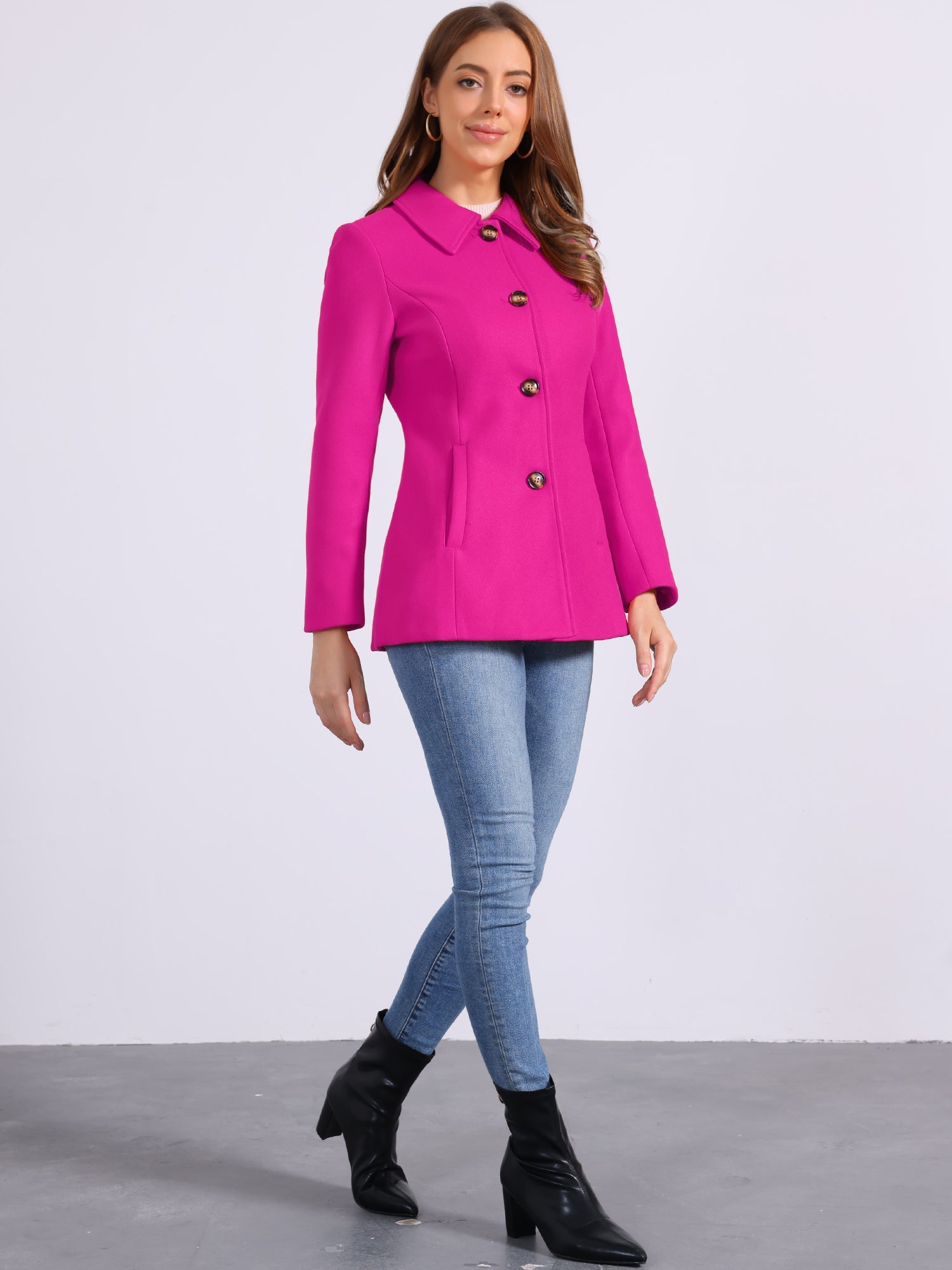 Work Office Winter Overcoat Single Breasted Point Collar Pea Coat