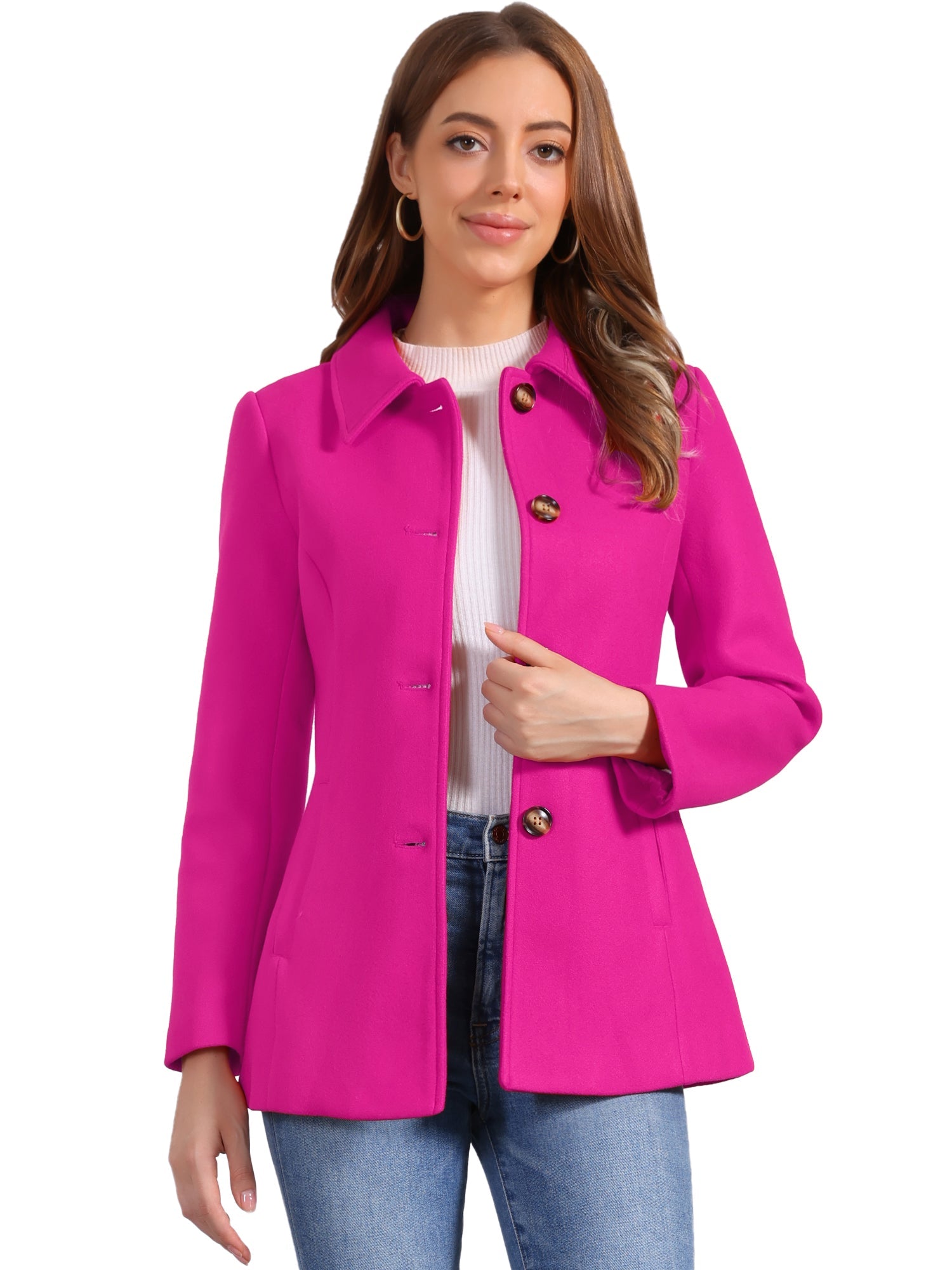 Work Office Winter Overcoat Single Breasted Point Collar Pea Coat