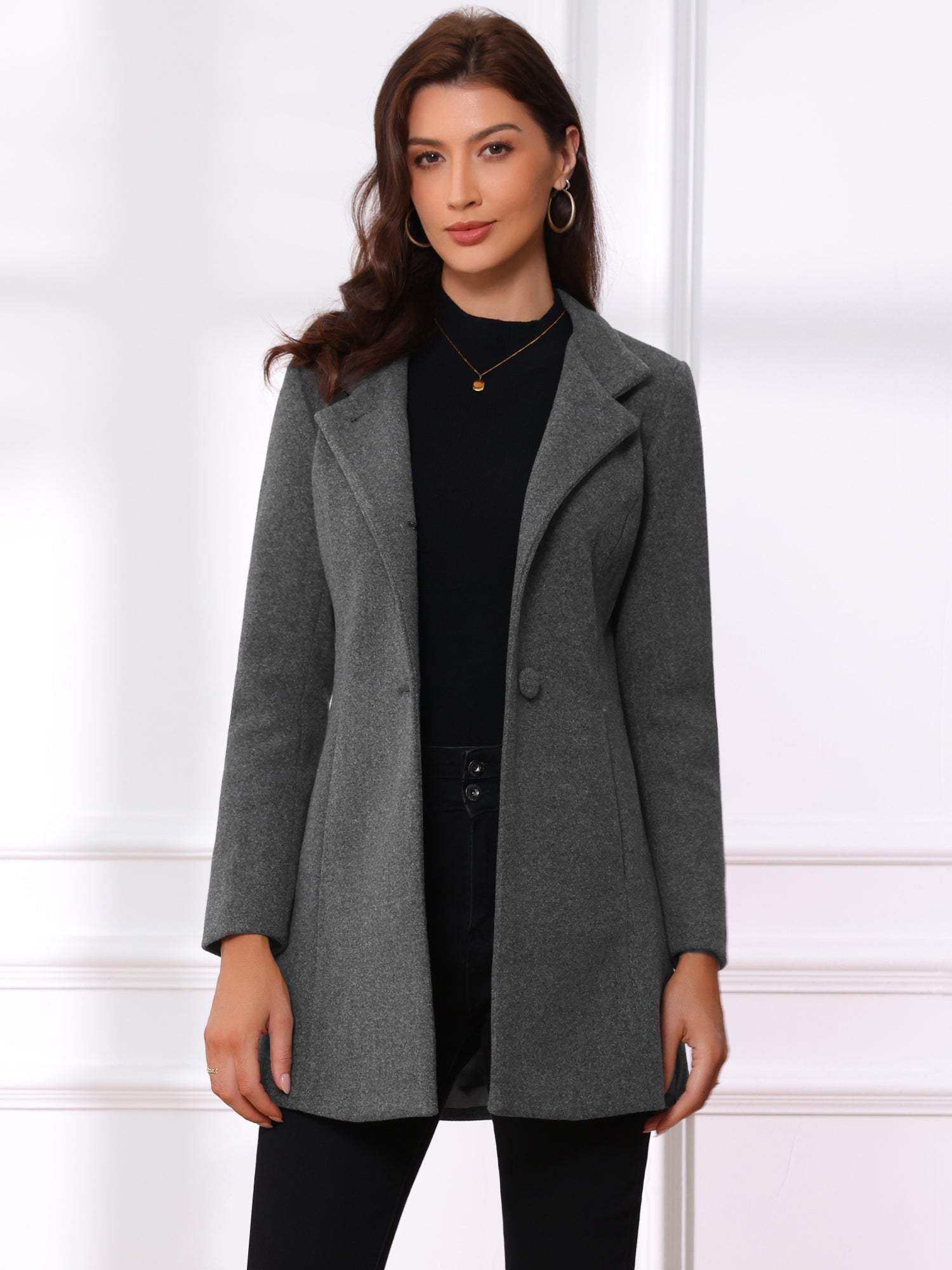 Mid-thigh Stand Collar Single Breasted Long Coat