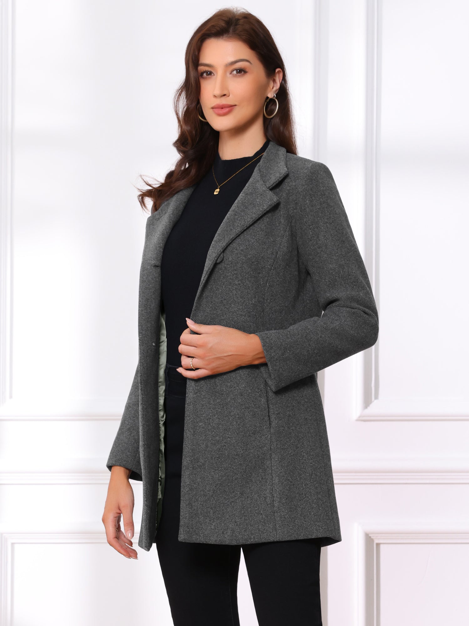 Mid-thigh Stand Collar Single Breasted Long Coat