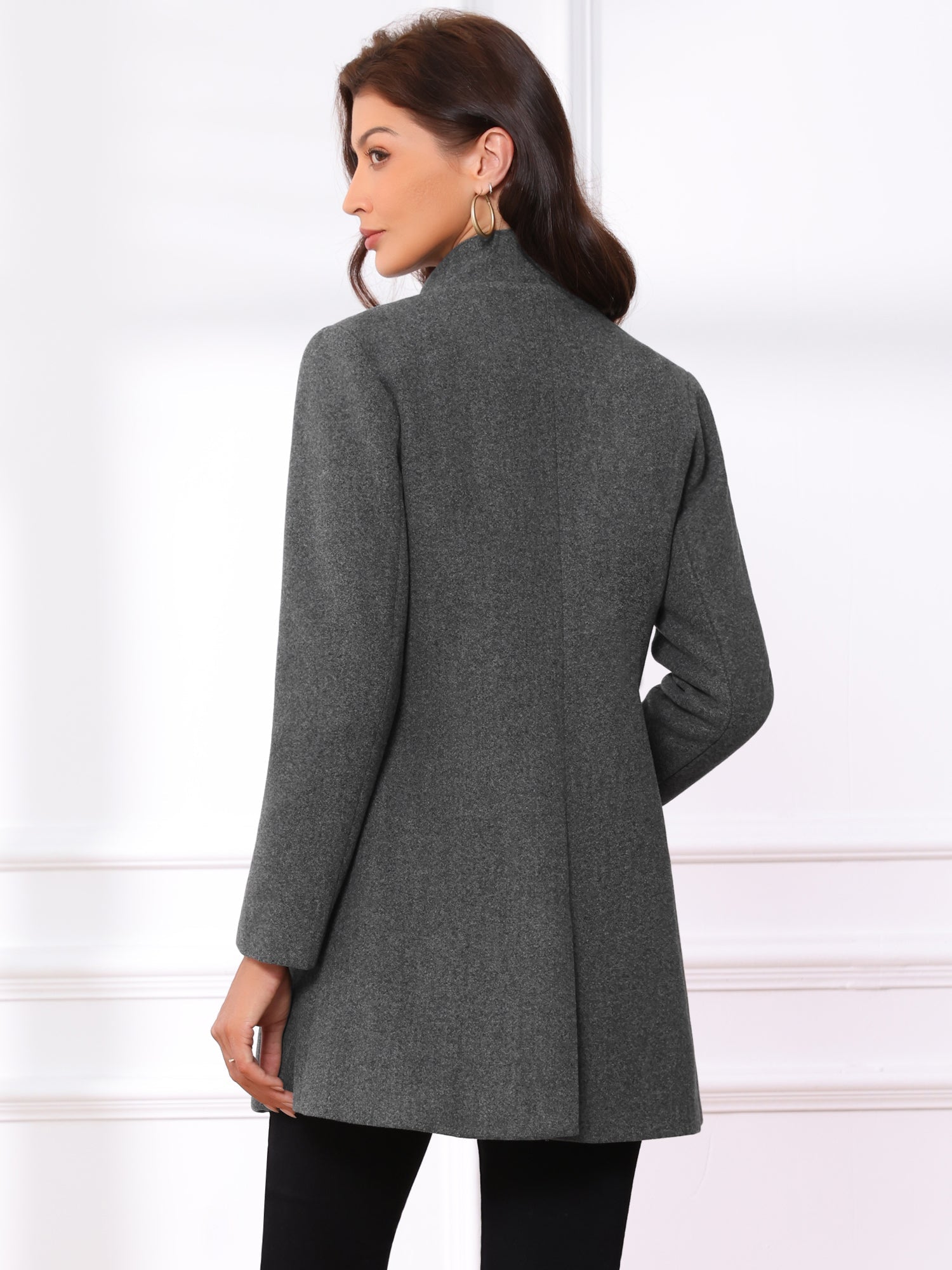 Mid-thigh Stand Collar Single Breasted Long Coat