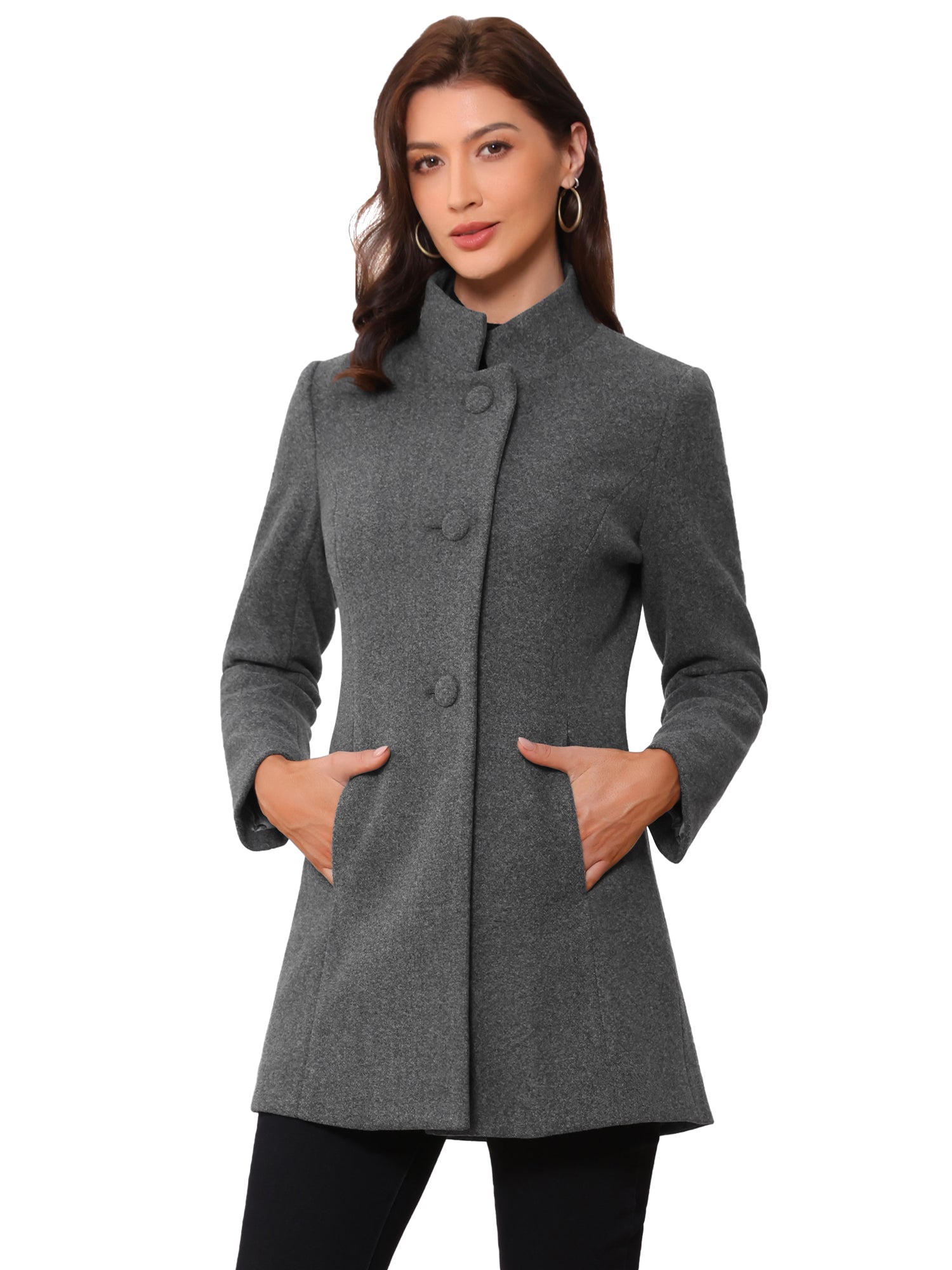 Mid-thigh Stand Collar Single Breasted Long Coat