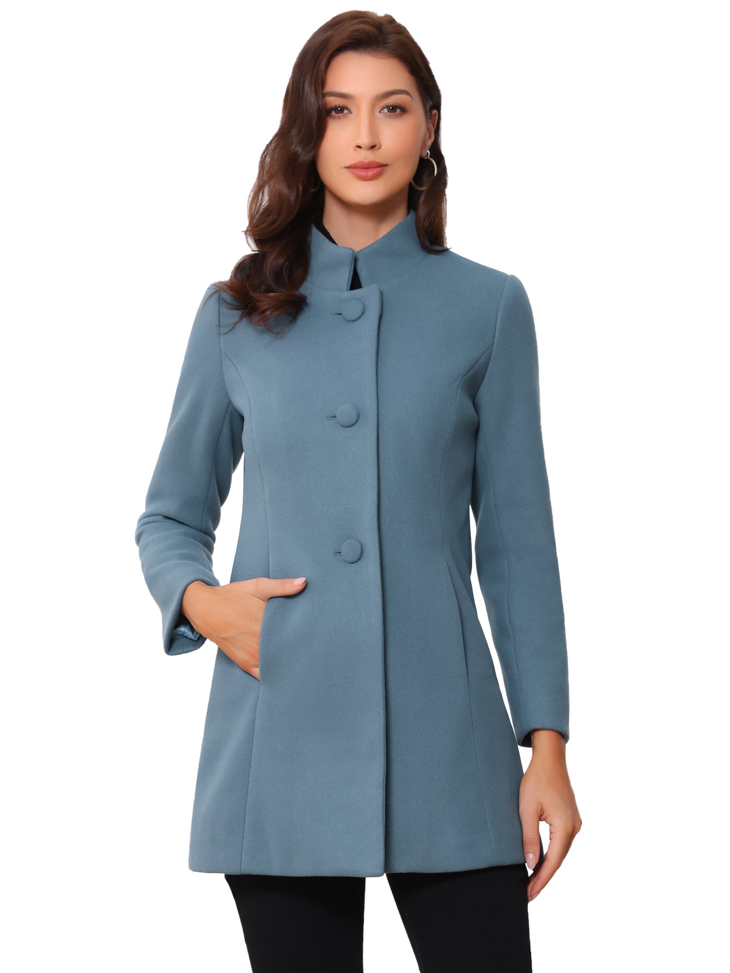 Stand Collar Single Breasted Solid Color Pea Coat