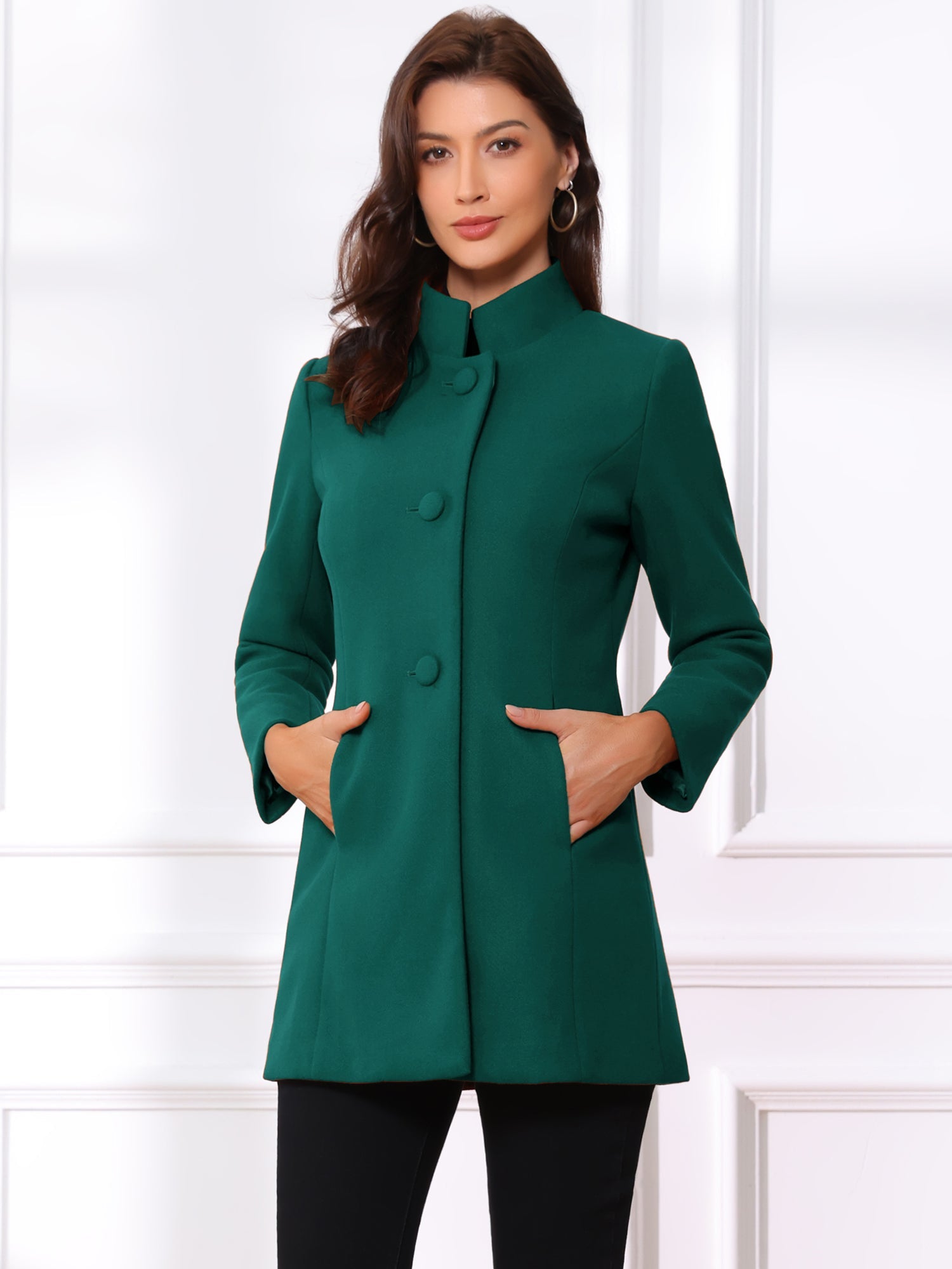 Mid-thigh Stand Collar Single Breasted Long Coat