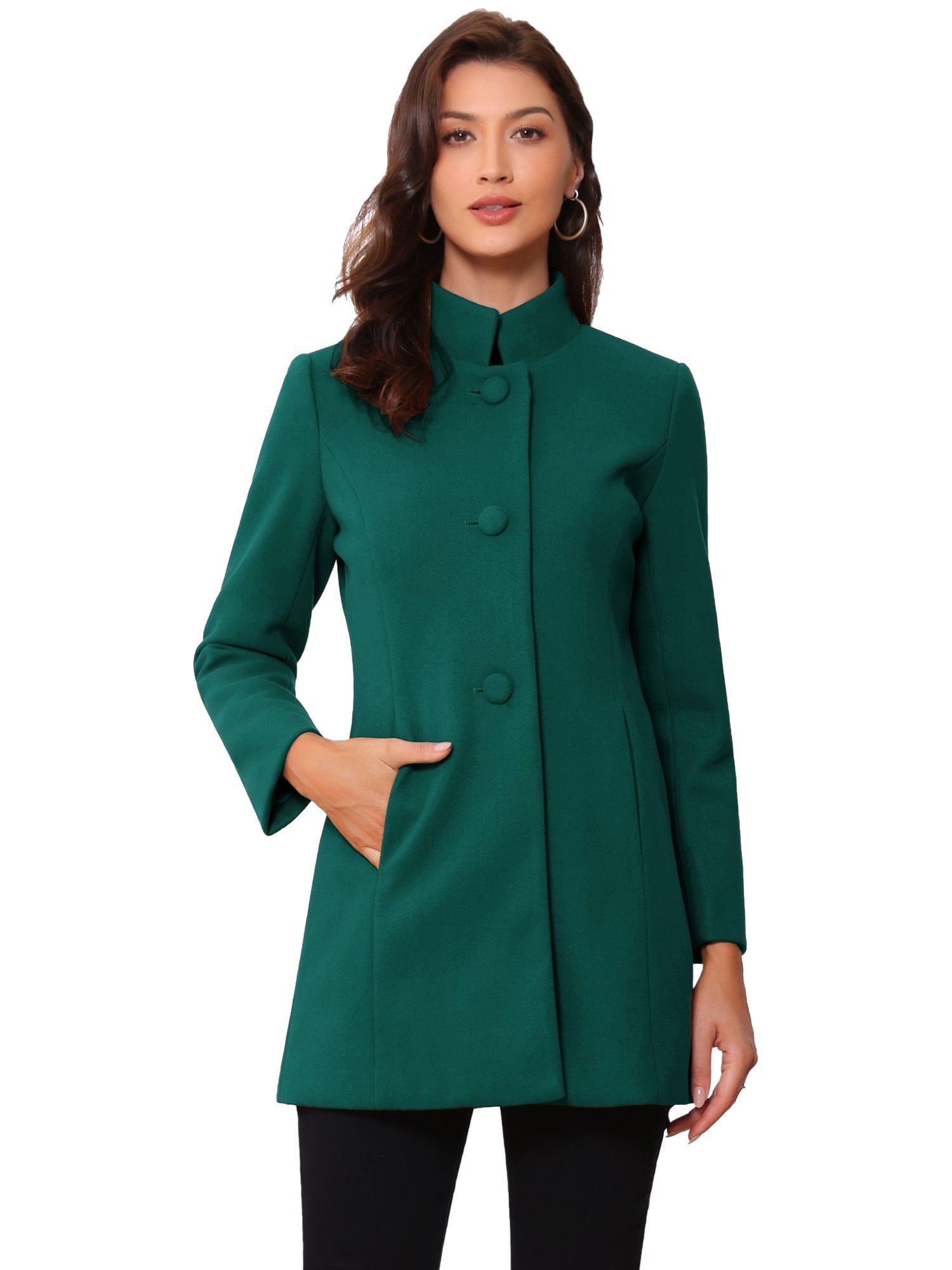 Mid-thigh Stand Collar Single Breasted Long Coat