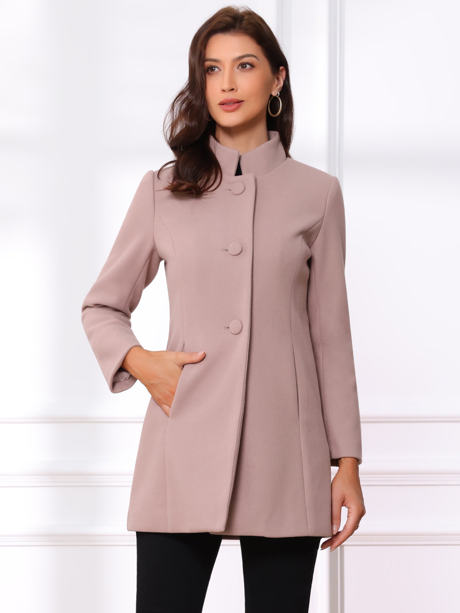 Mid-thigh Stand Collar Single Breasted Long Coat