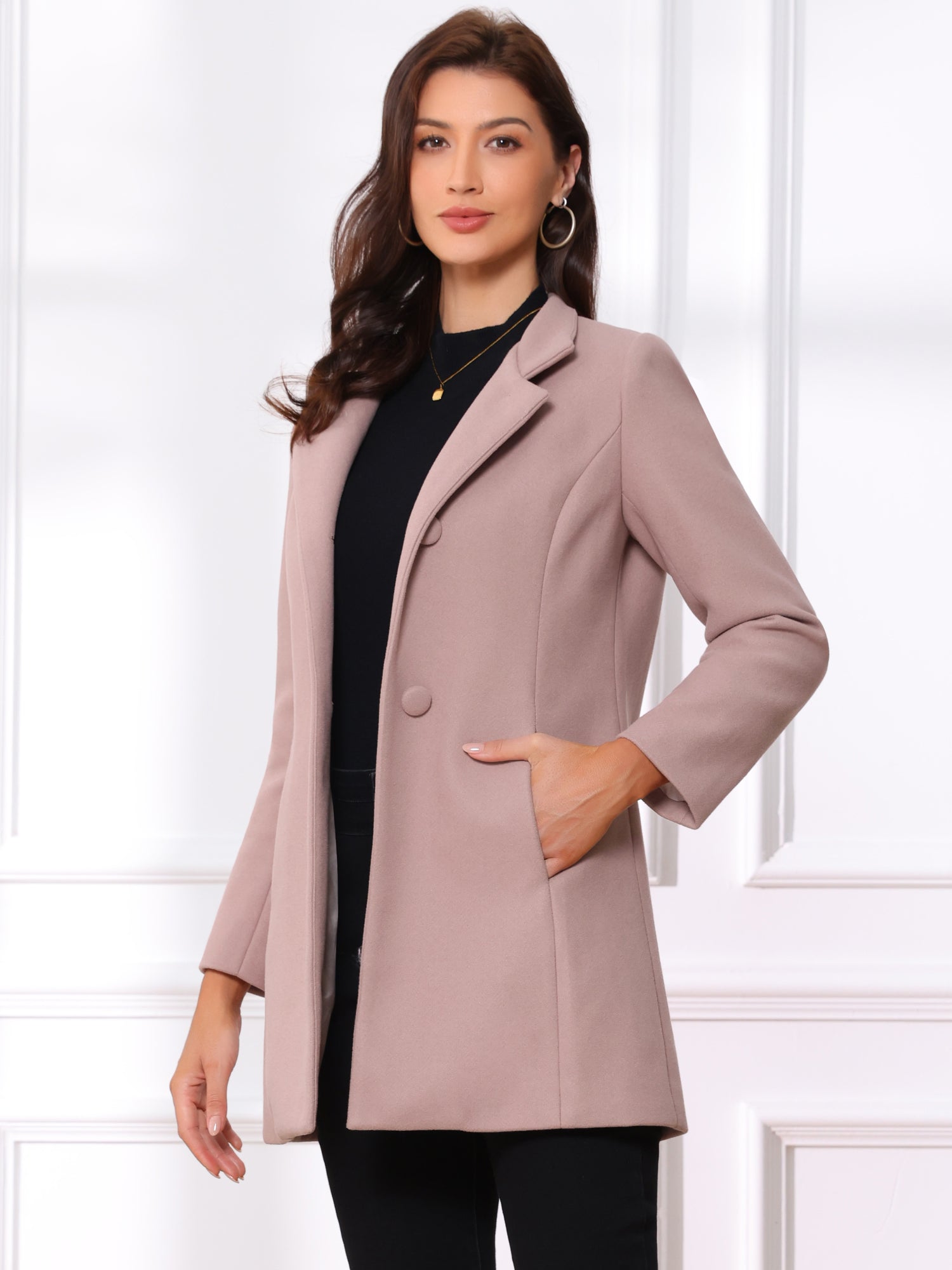 Mid-thigh Stand Collar Single Breasted Long Coat