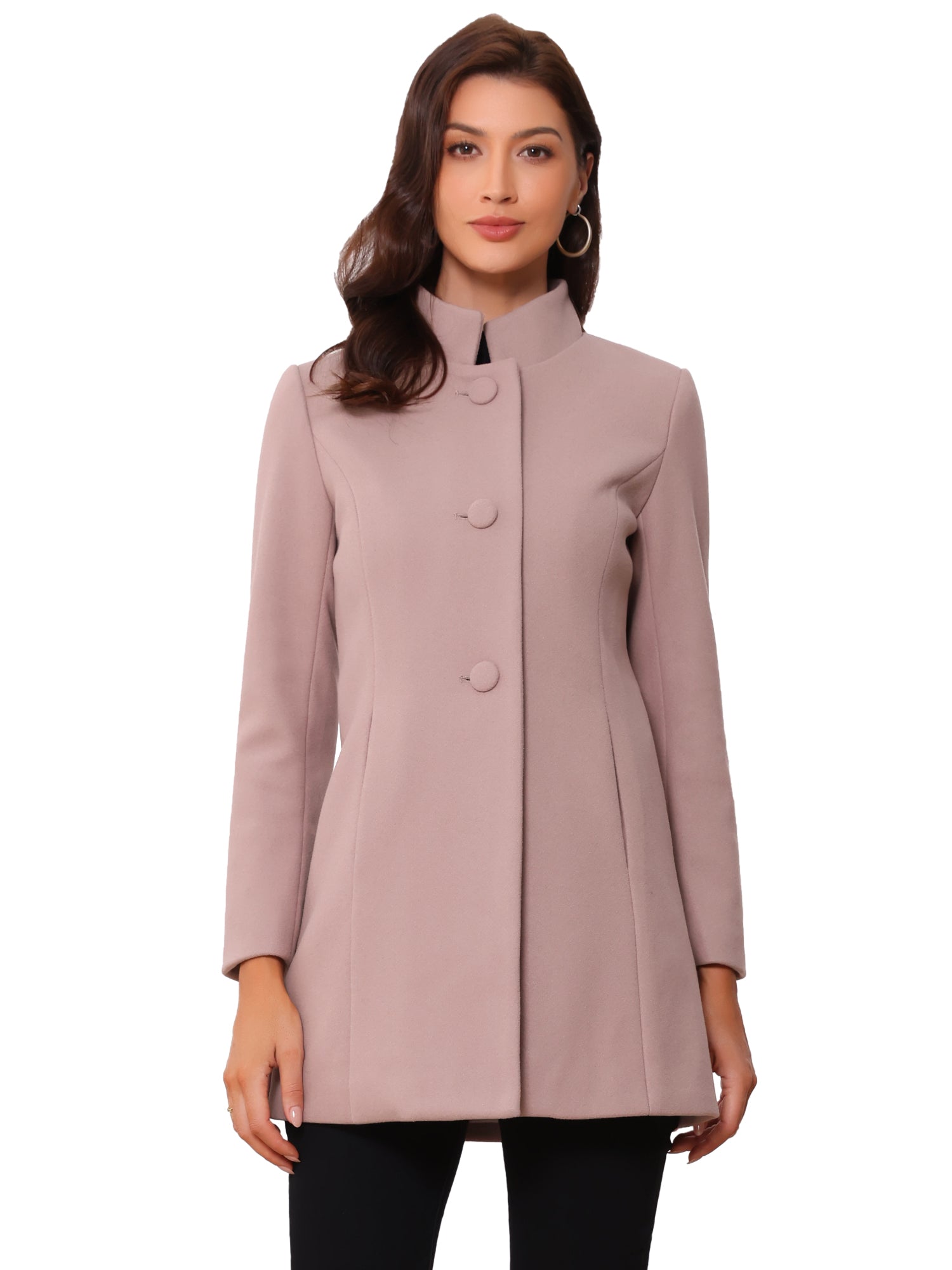 Mid-thigh Stand Collar Single Breasted Long Coat