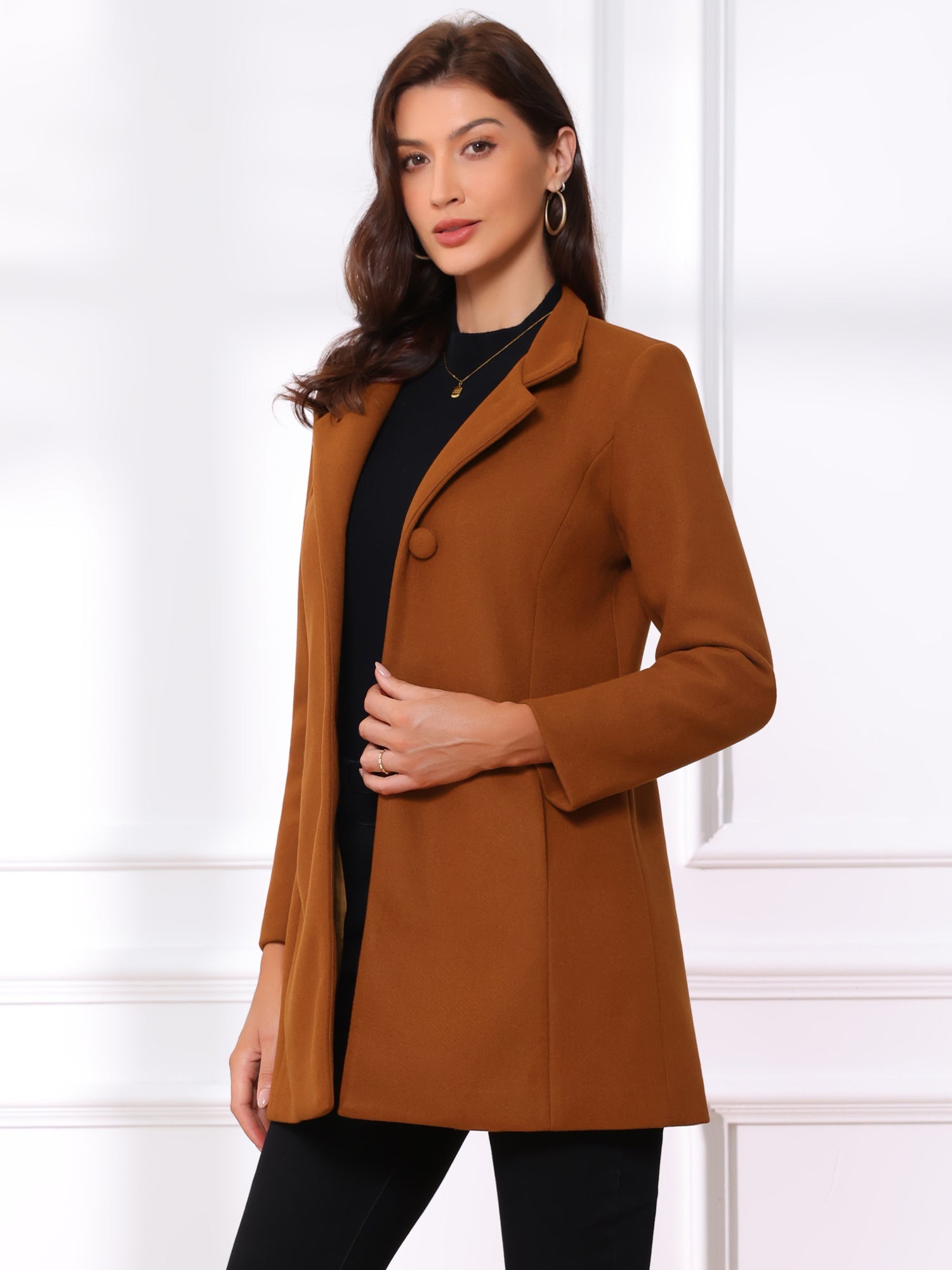Mid-thigh Stand Collar Single Breasted Long Coat