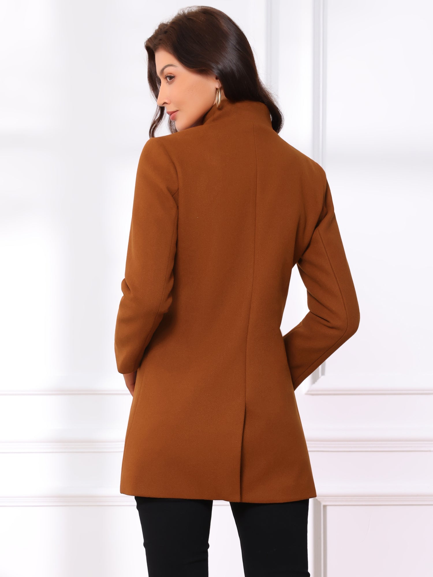 Mid-thigh Stand Collar Single Breasted Long Coat