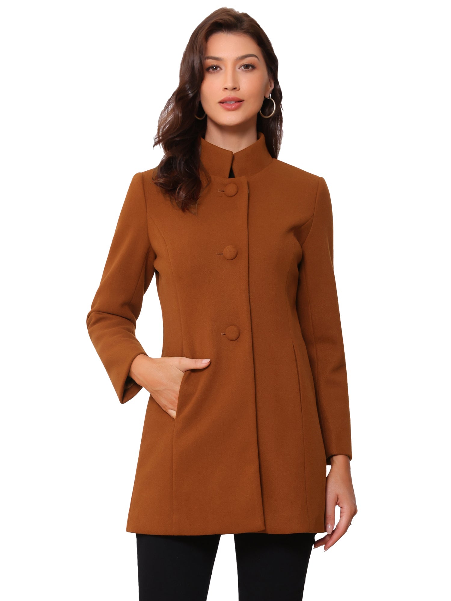 Mid-thigh Stand Collar Single Breasted Long Coat