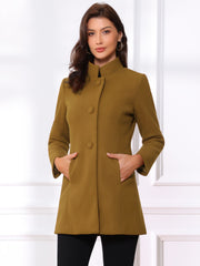 Mid-thigh Stand Collar Single Breasted Long Coat