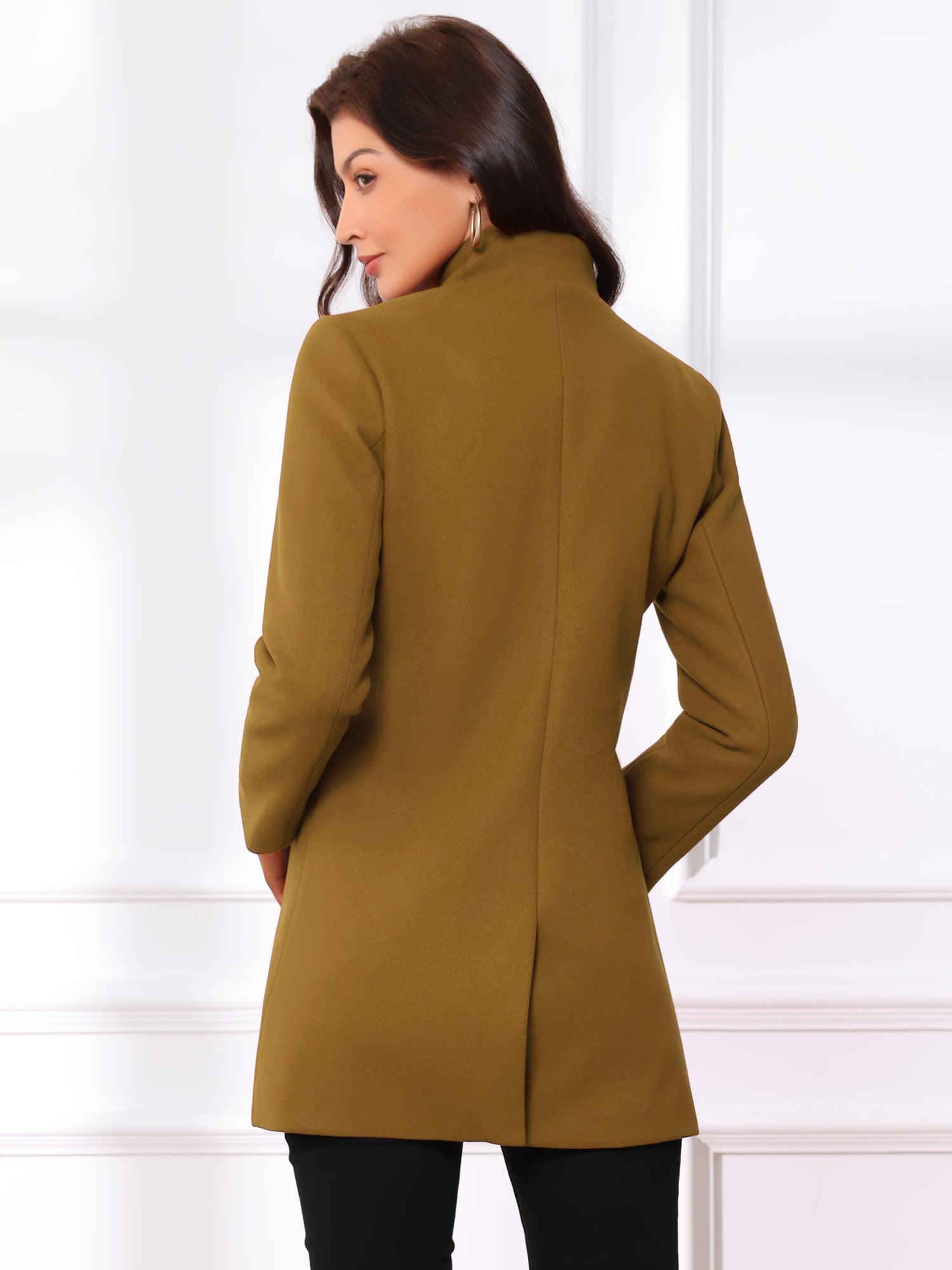Mid-thigh Stand Collar Single Breasted Long Coat