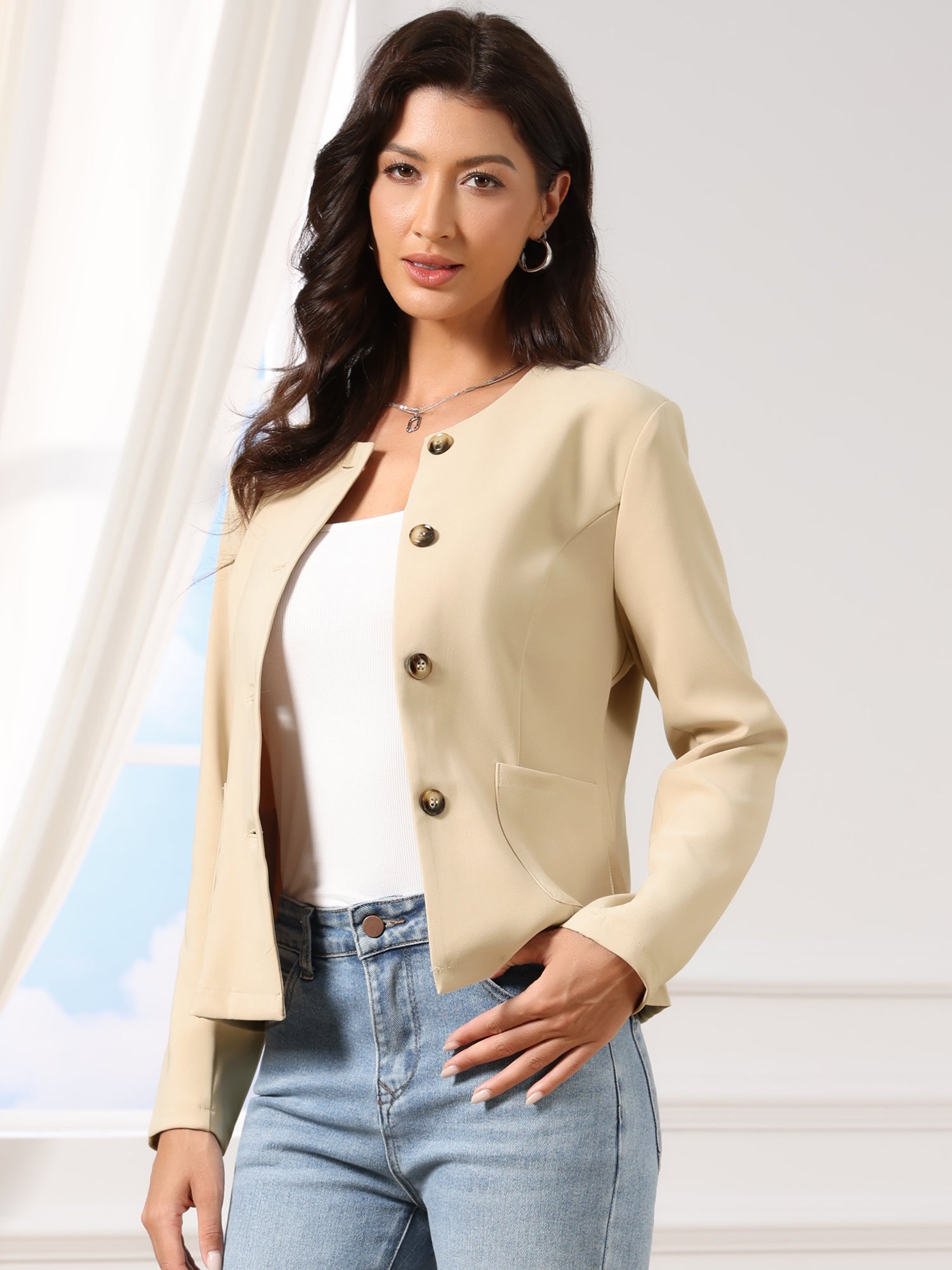 Fall Casual Jacket Elegant Button Front Work Office Blazer