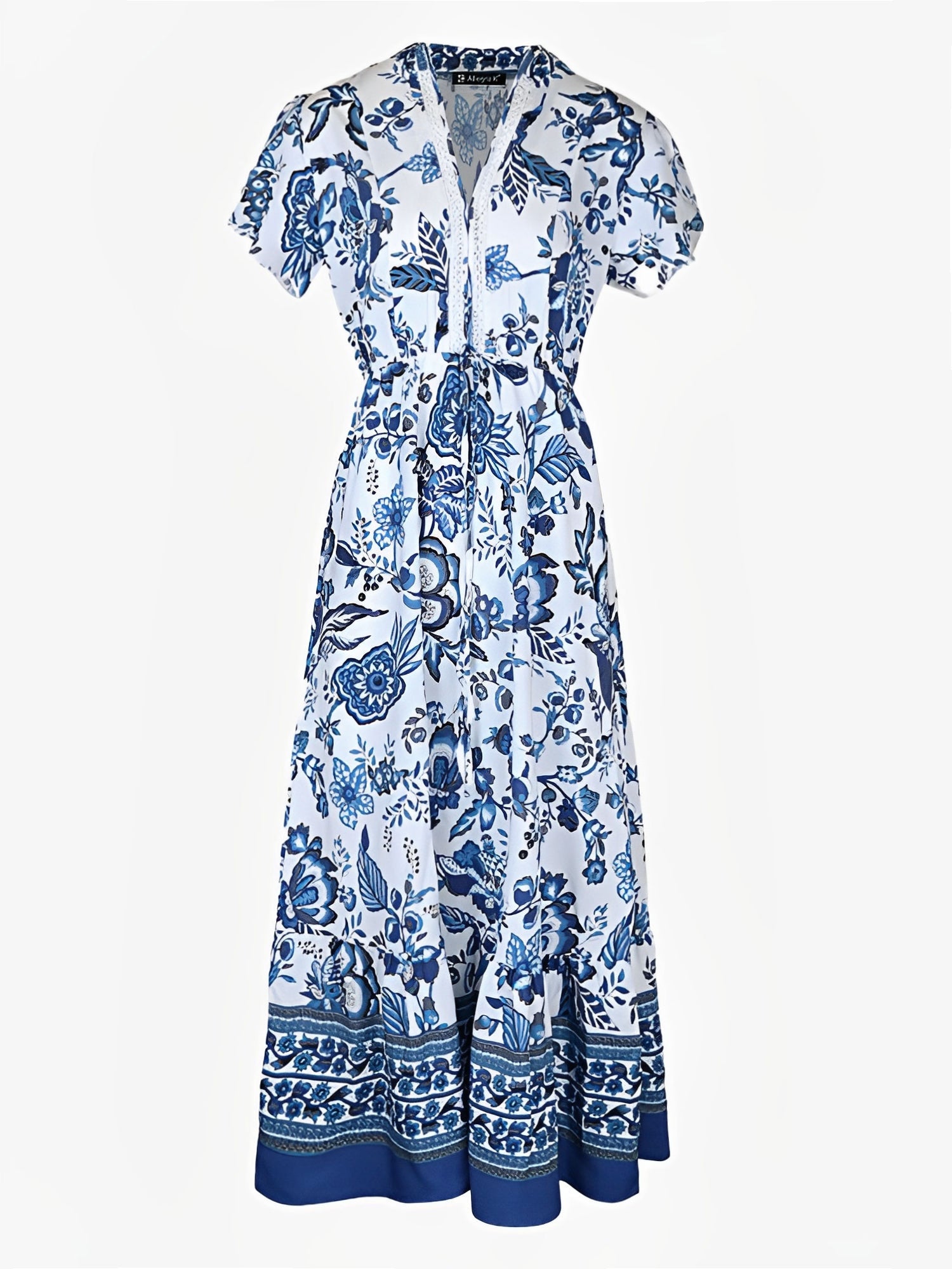 Floral Boho Short Sleeves A-Line Maxi Dress