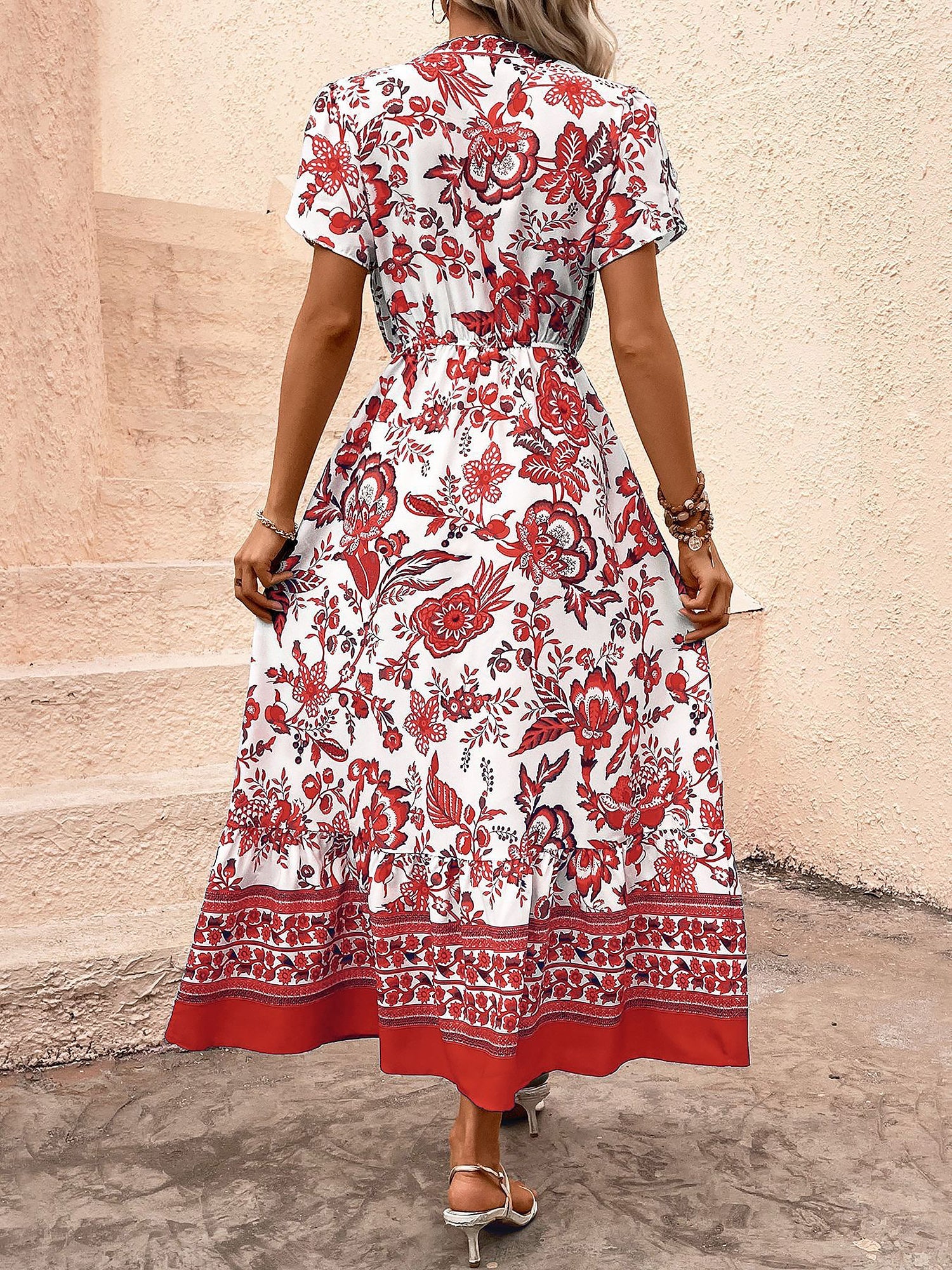 Floral Boho Short Sleeves A-Line Maxi Dress