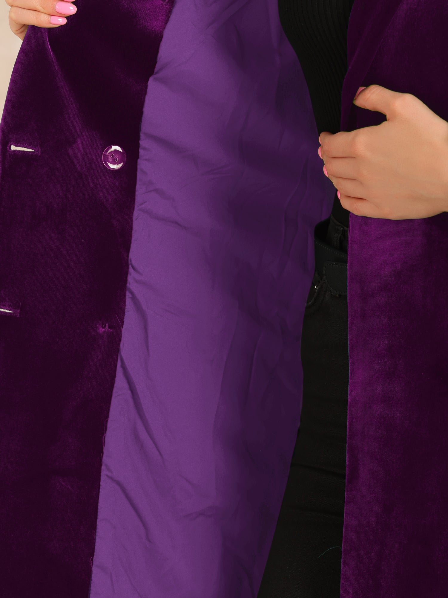 Velvet Notched Lapel Double-Breasted Long Outerwear Winter Coats