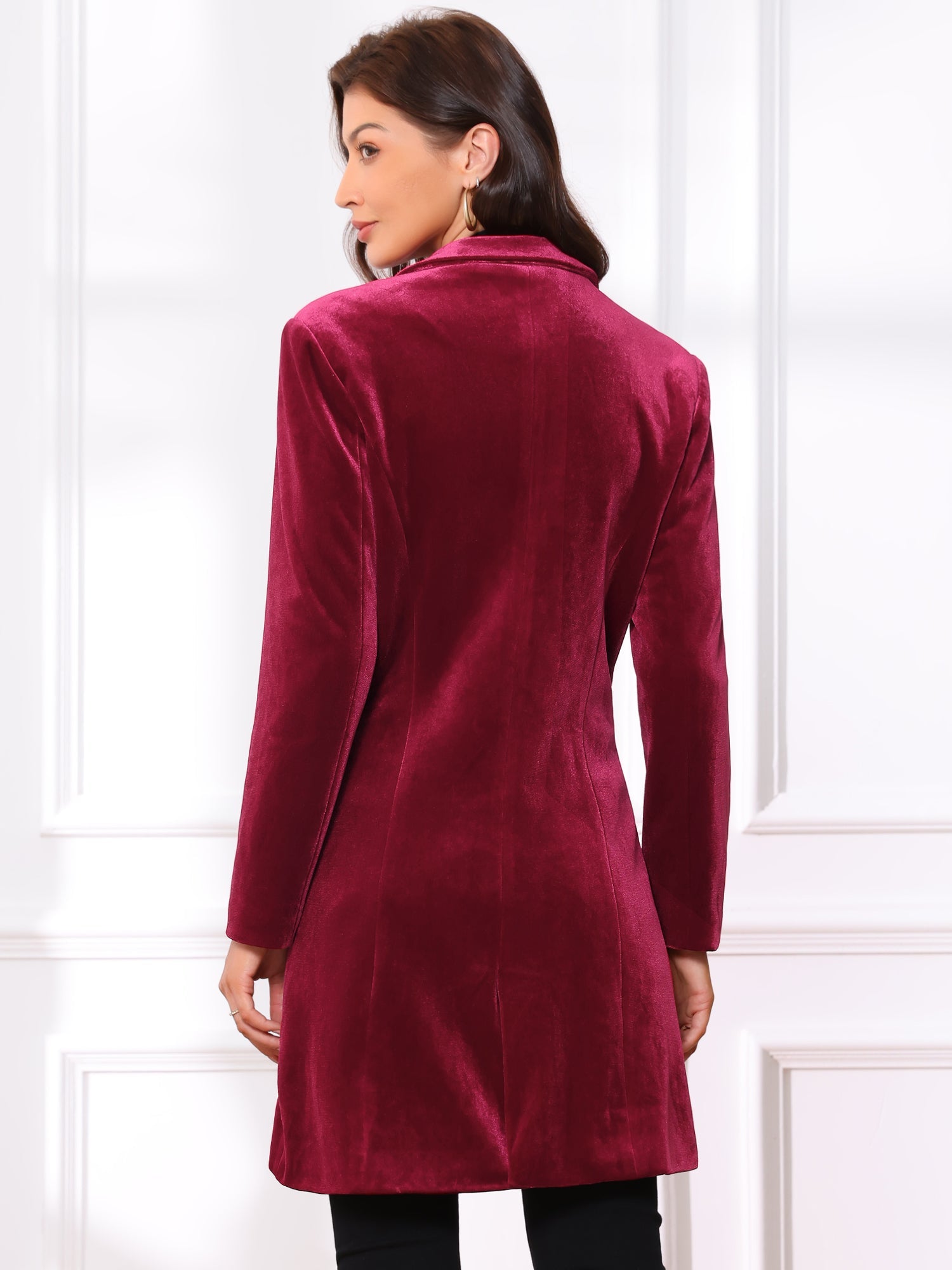 Velvet Notched Lapel Double-Breasted Long Outerwear Winter Coats