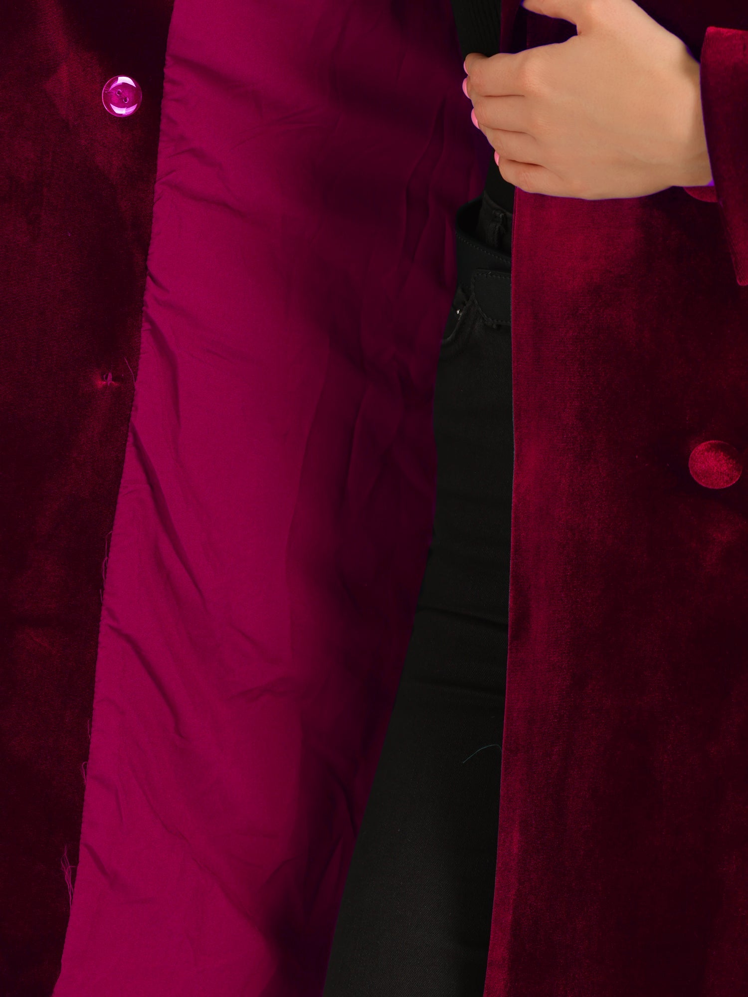 Velvet Notched Lapel Double-Breasted Long Outerwear Winter Coats