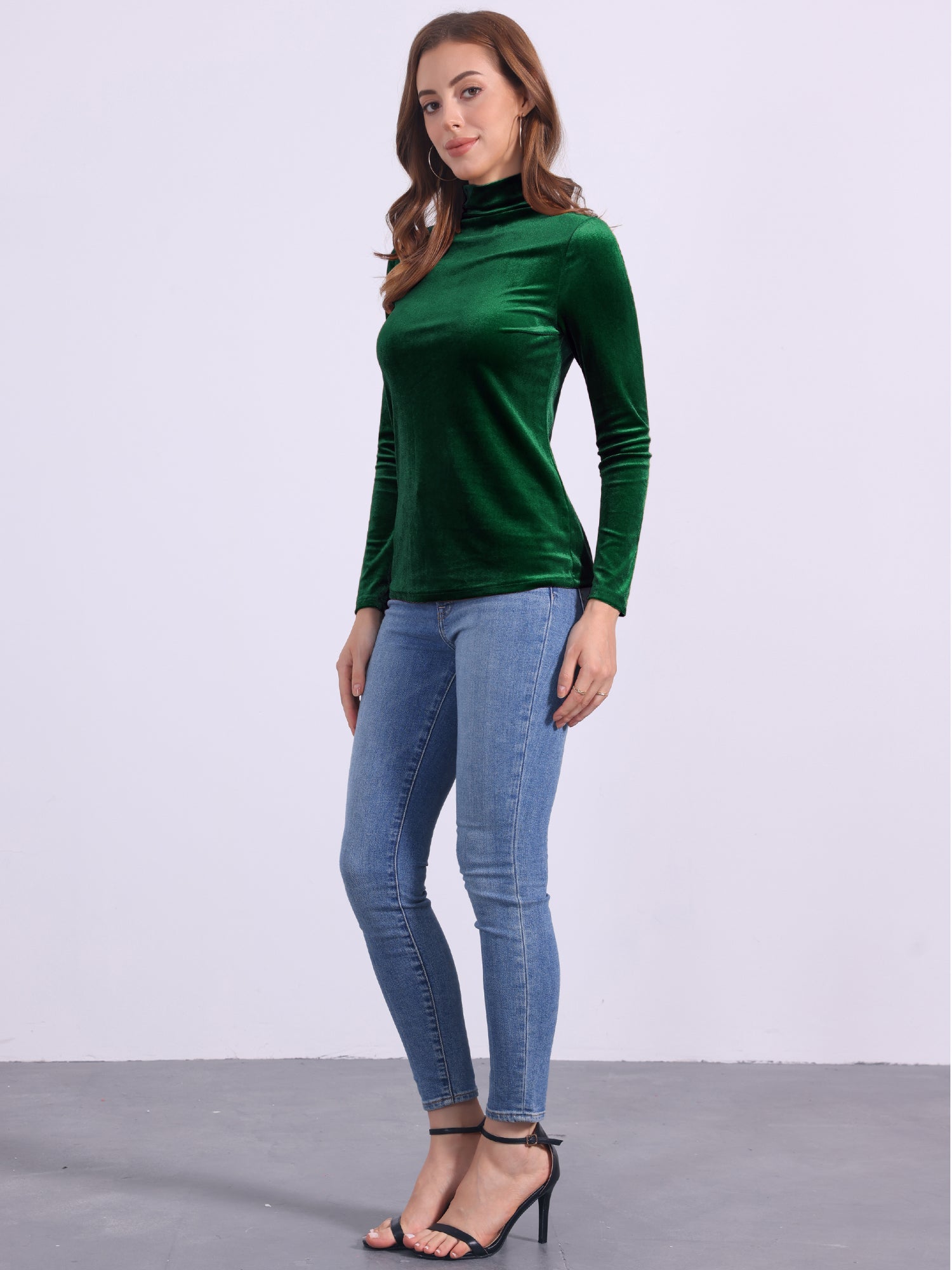 Turtleneck Velvet Top Long Sleeve Work Shirt Basic Velour Blouse
