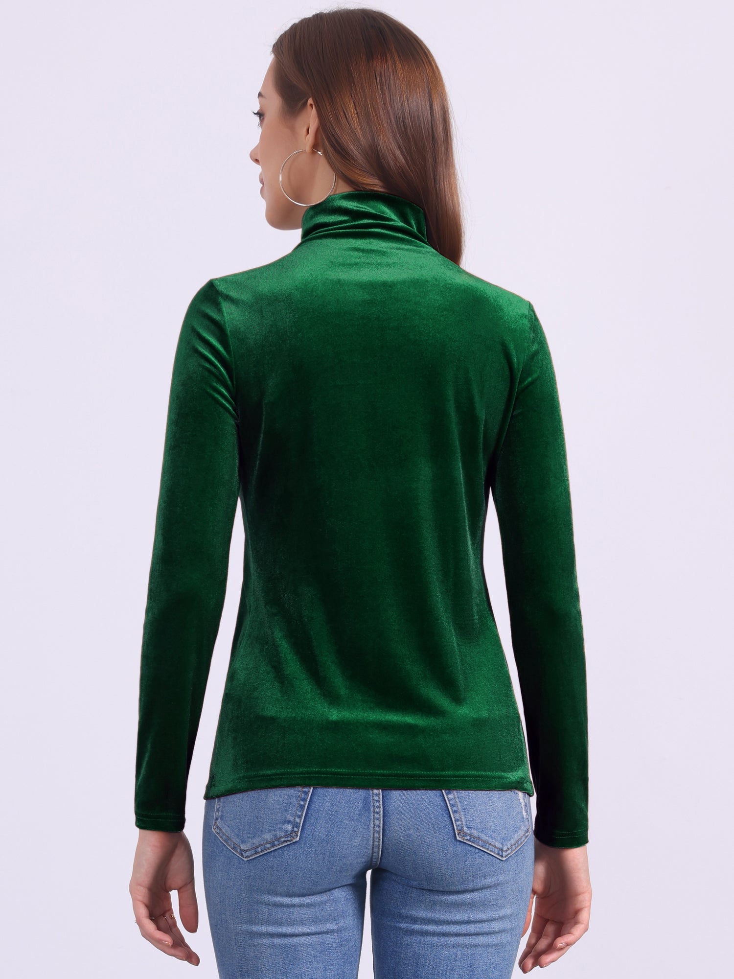 Turtleneck Velvet Top Long Sleeve Work Shirt Basic Velour Blouse