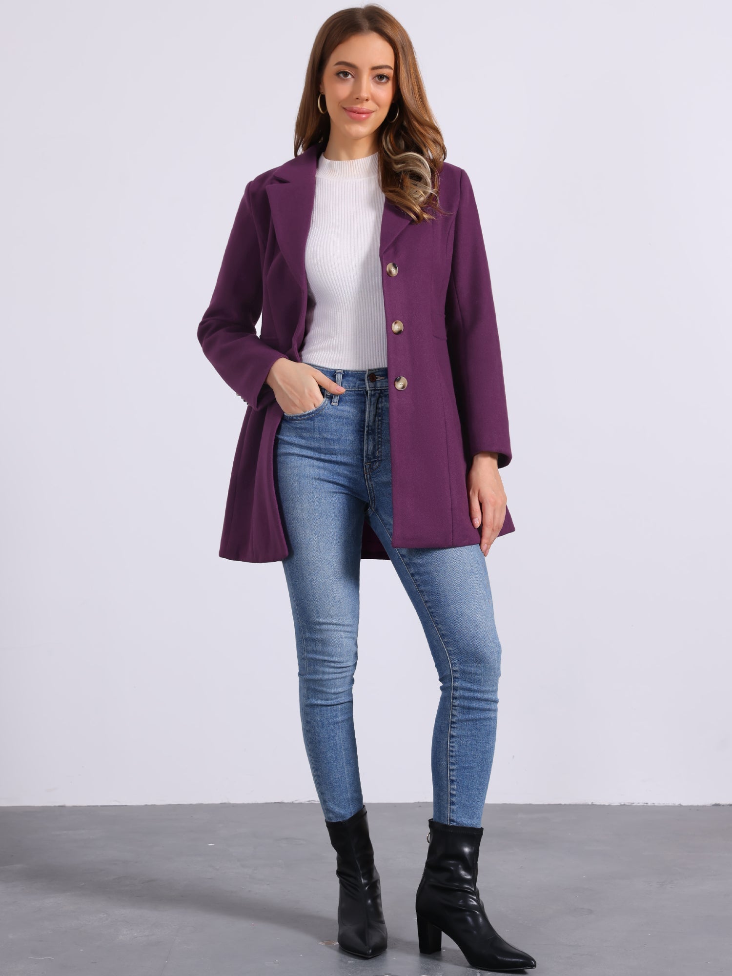 Single Breasted Notched Lapel Outerwear Winter Coats