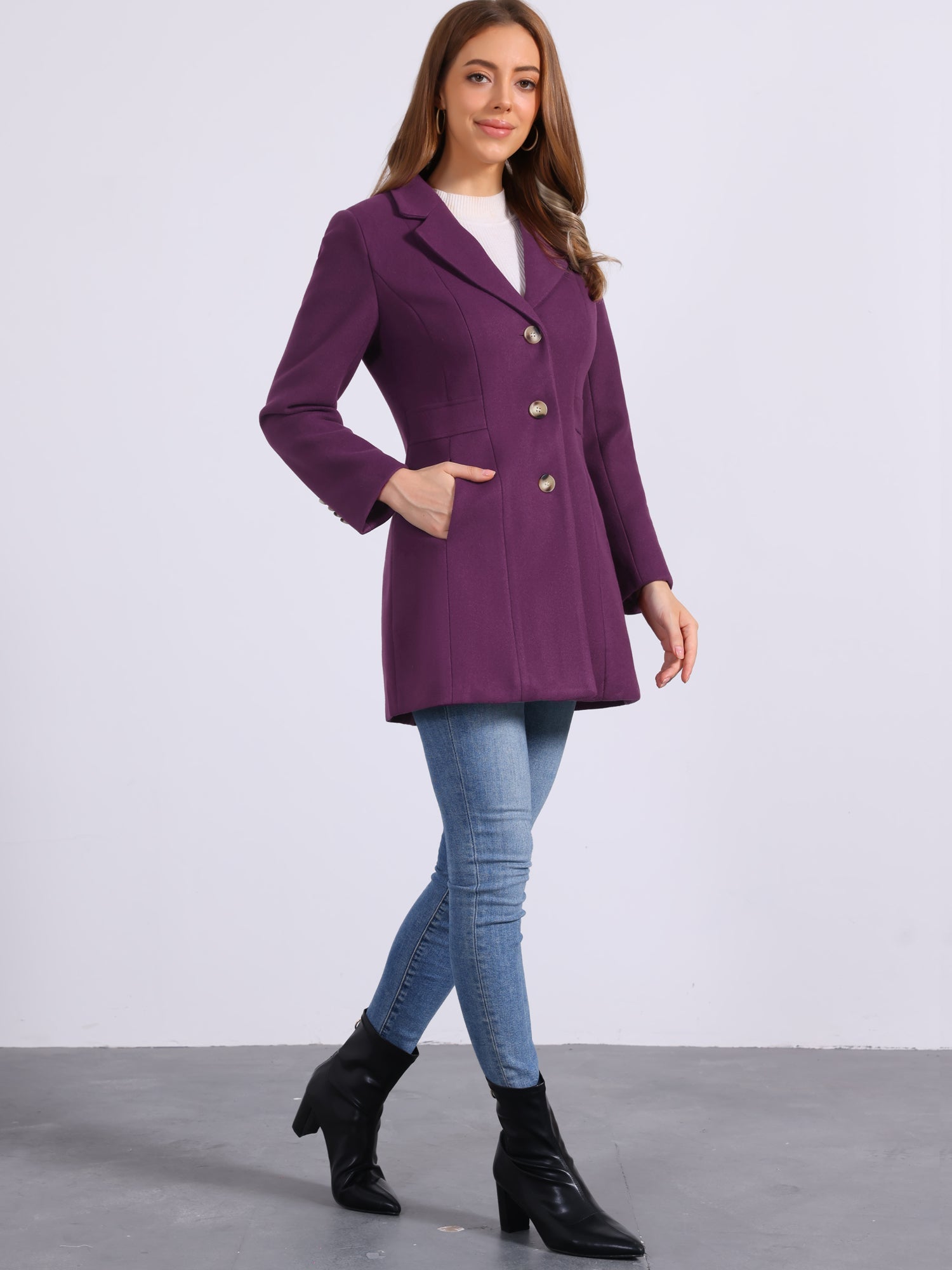 Single Breasted Notched Lapel Outerwear Winter Coats