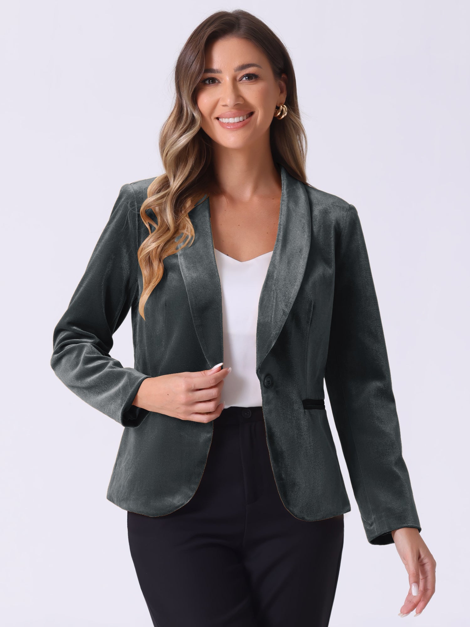 Solid Shawl Collar Single Button Velvet Blazer
