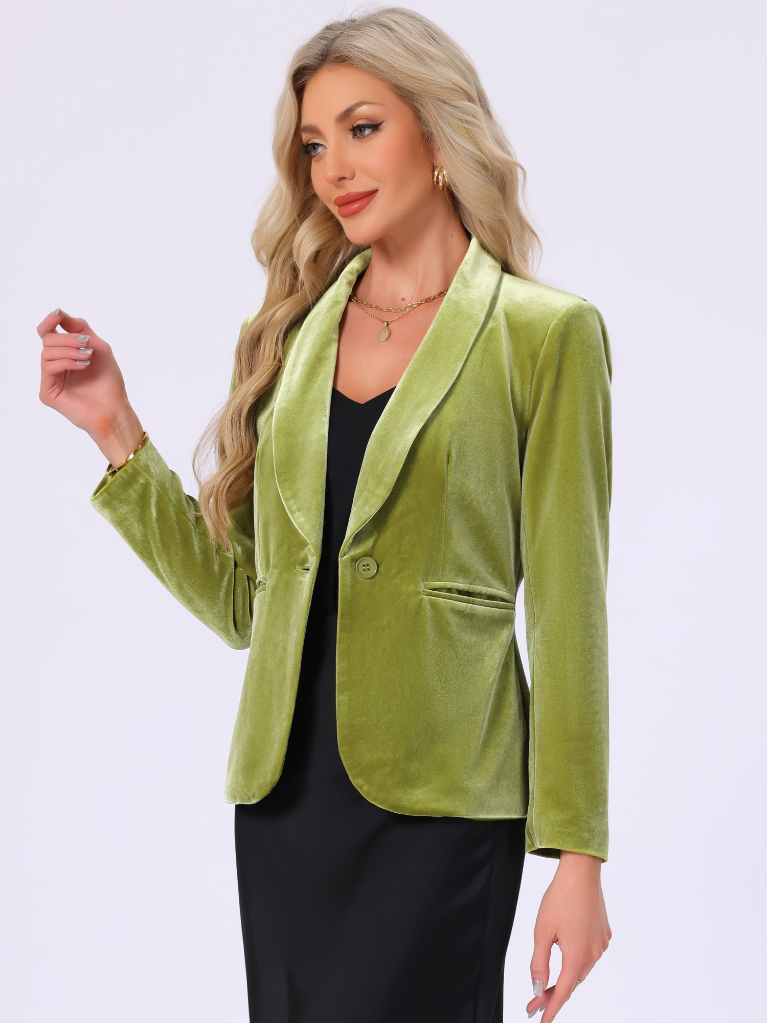 Solid Shawl Collar Single Button Velvet Blazer