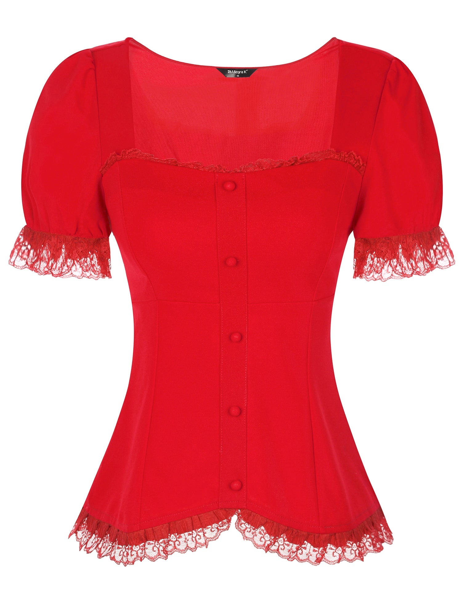 Sweetheart Neck Puff Short Sleeve Lace Up Gothic Blouse
