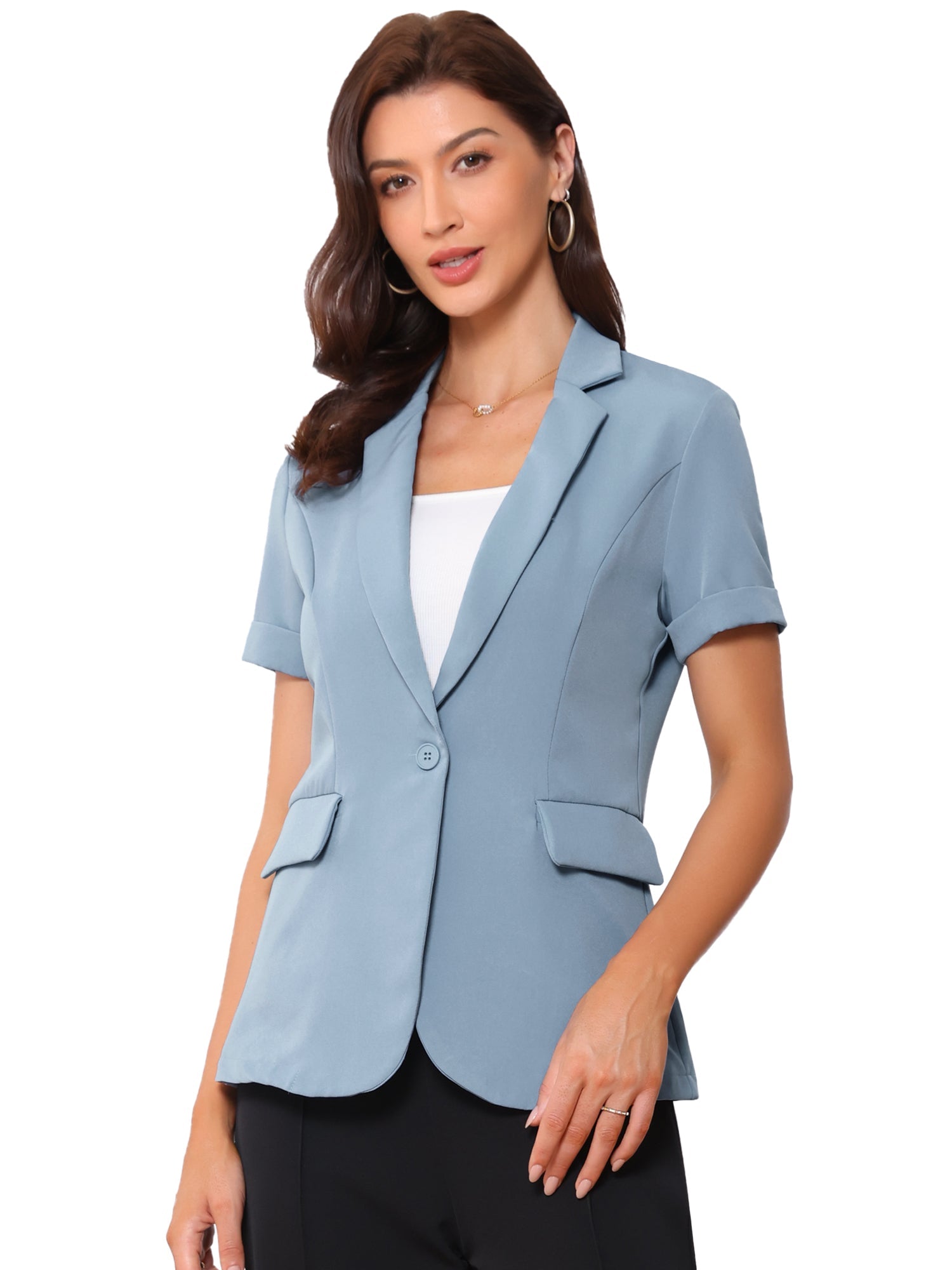 1 Button Office Business Short Sleeve Blazer Jacket