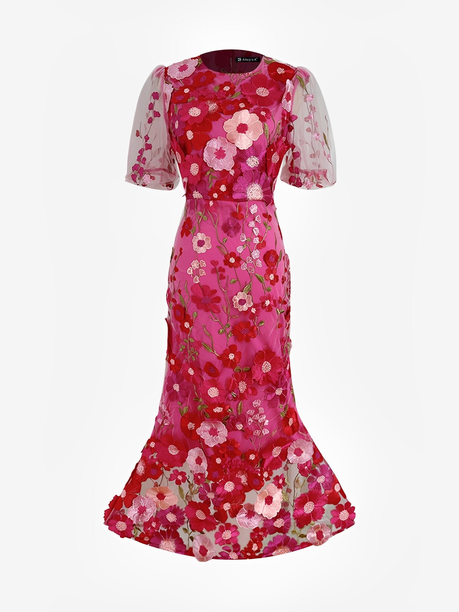Flower Embroidery Short Sleeve Bodycon Fishtail Dress