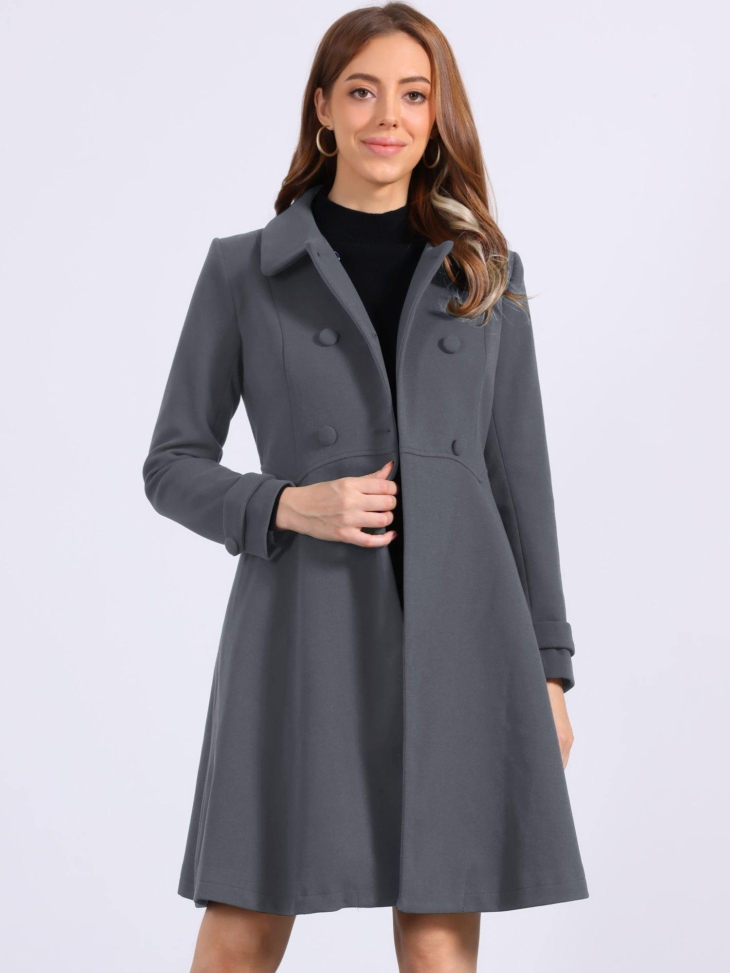 Winter Overcoat Collared A Line Double Breasted Long Coat