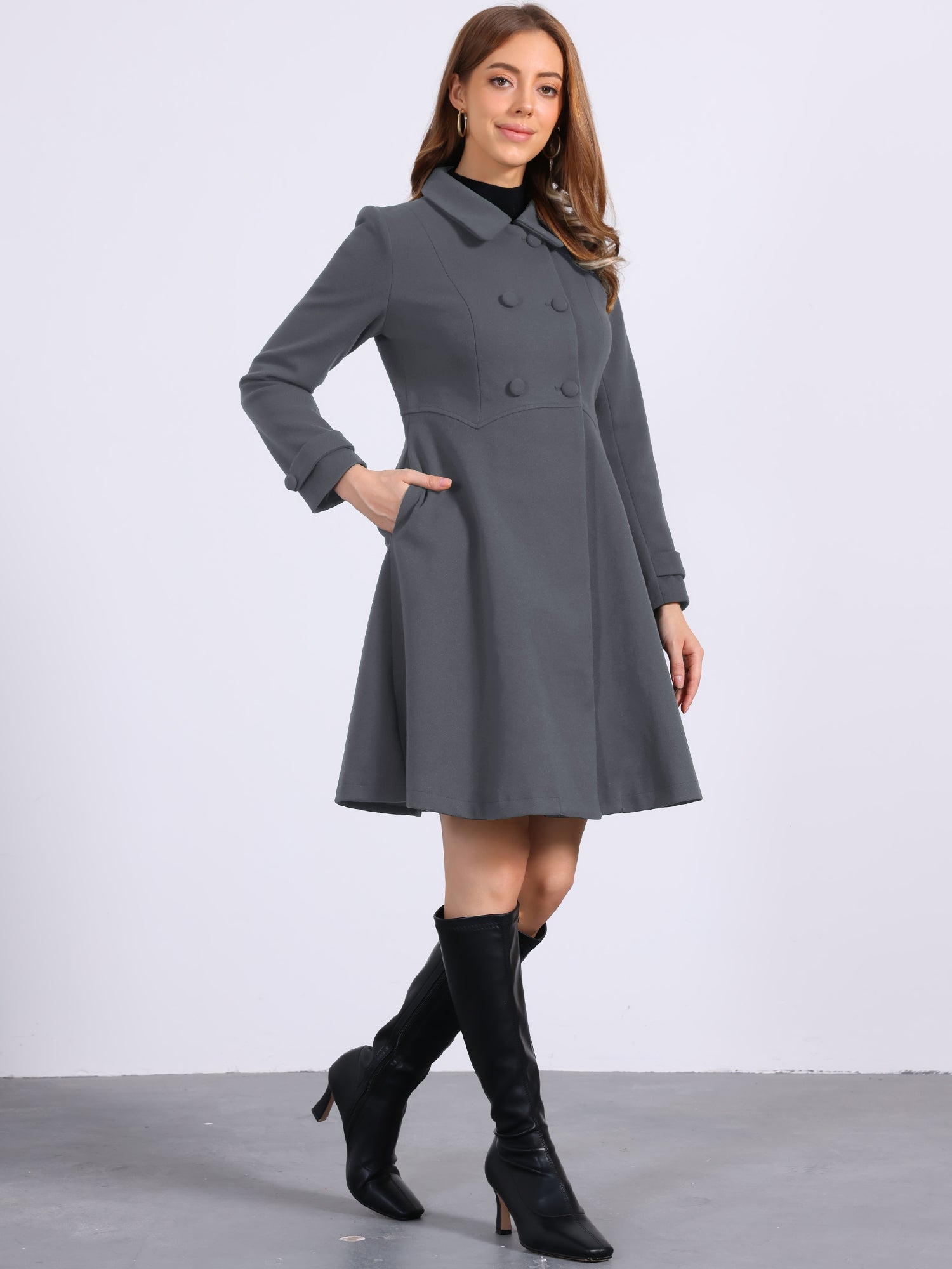 Winter Overcoat Collared A Line Double Breasted Long Coat