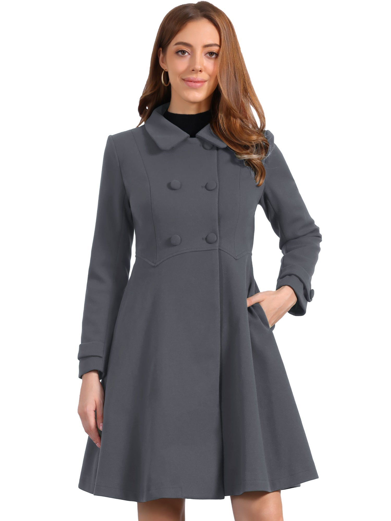Winter Overcoat Collared A Line Double Breasted Long Coat