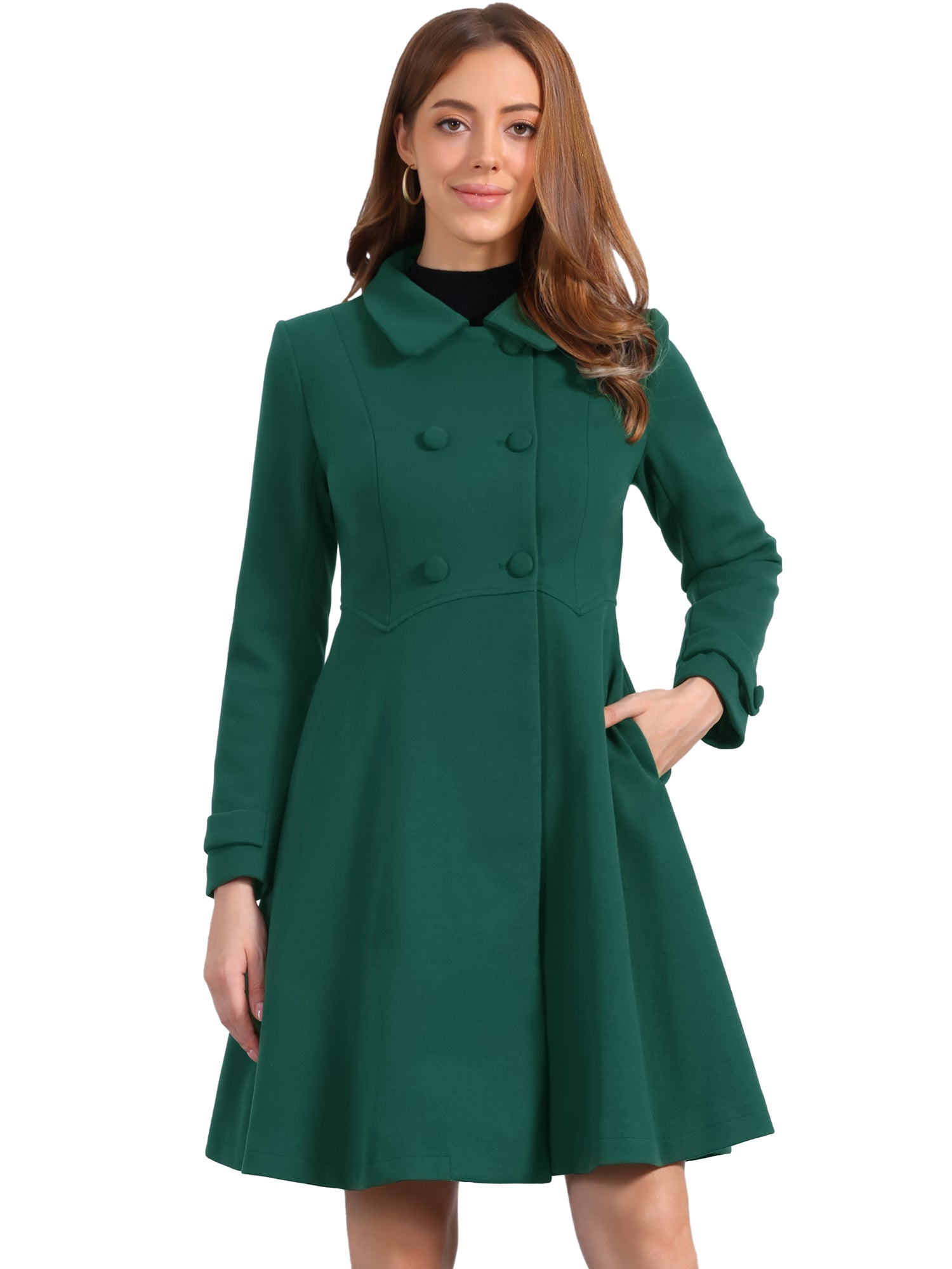 Winter Overcoat Collared A Line Double Breasted Long Coat
