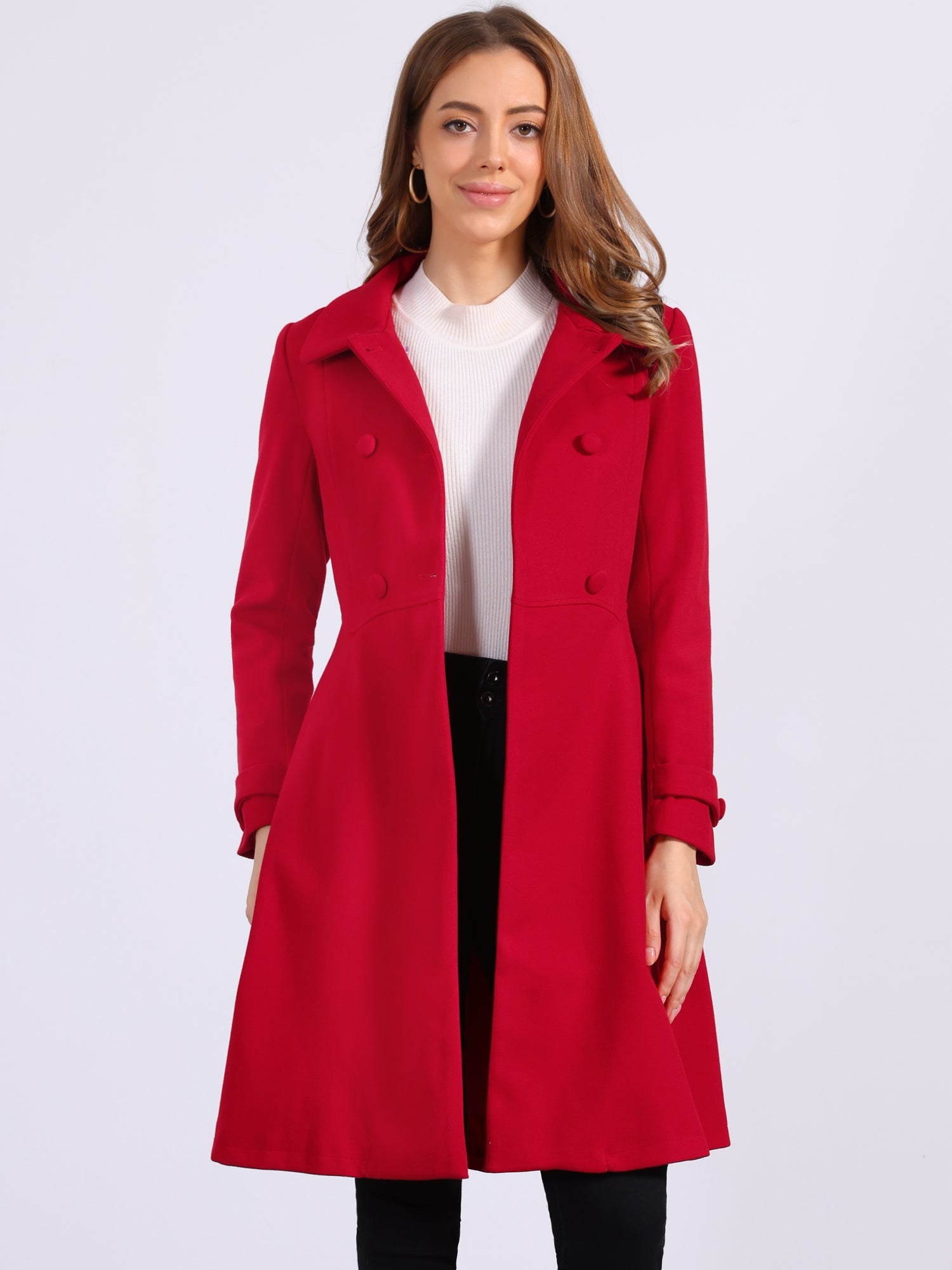 Winter Overcoat Collared A Line Double Breasted Long Coat