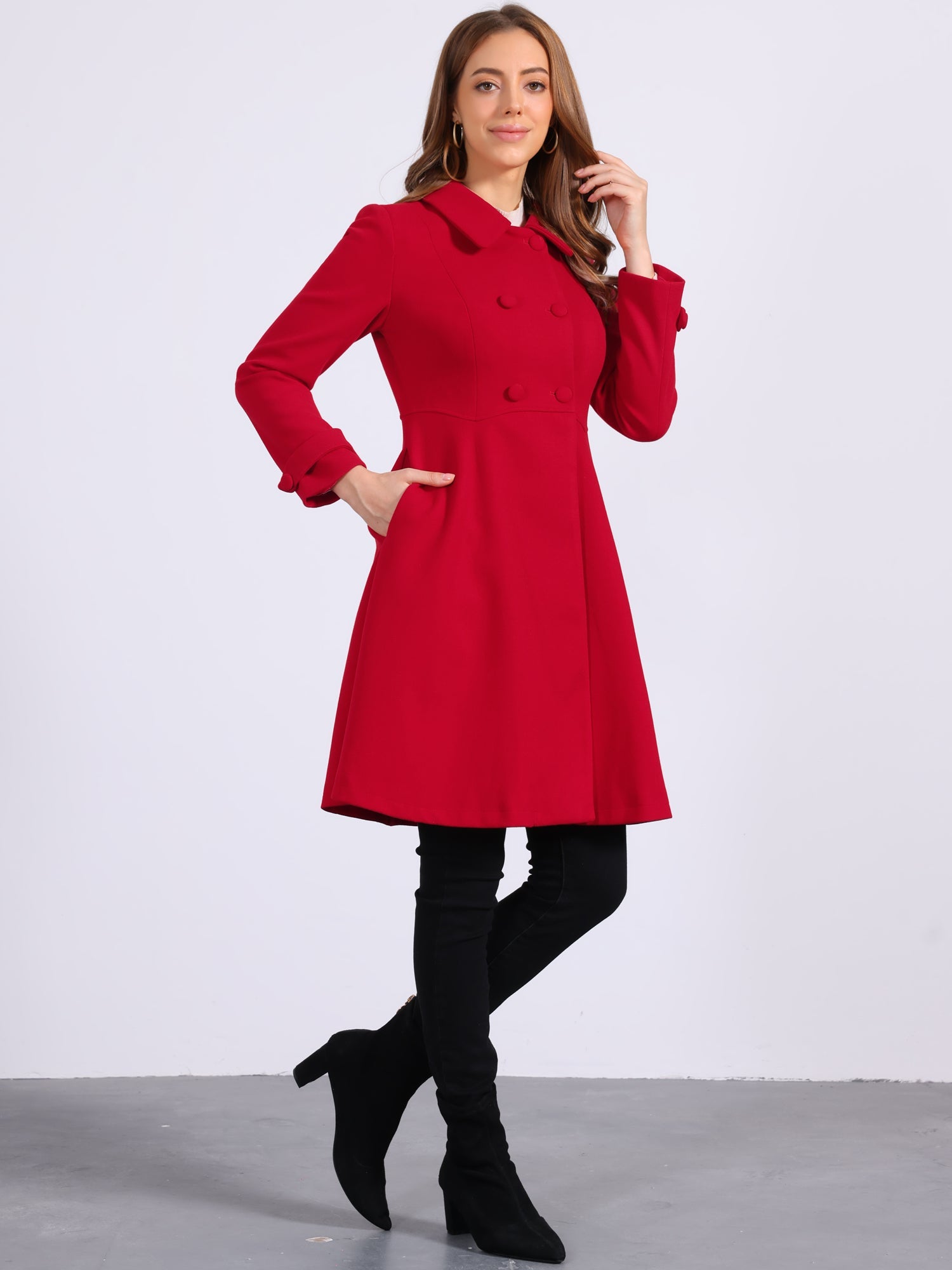 Winter Overcoat Collared A Line Double Breasted Long Coat