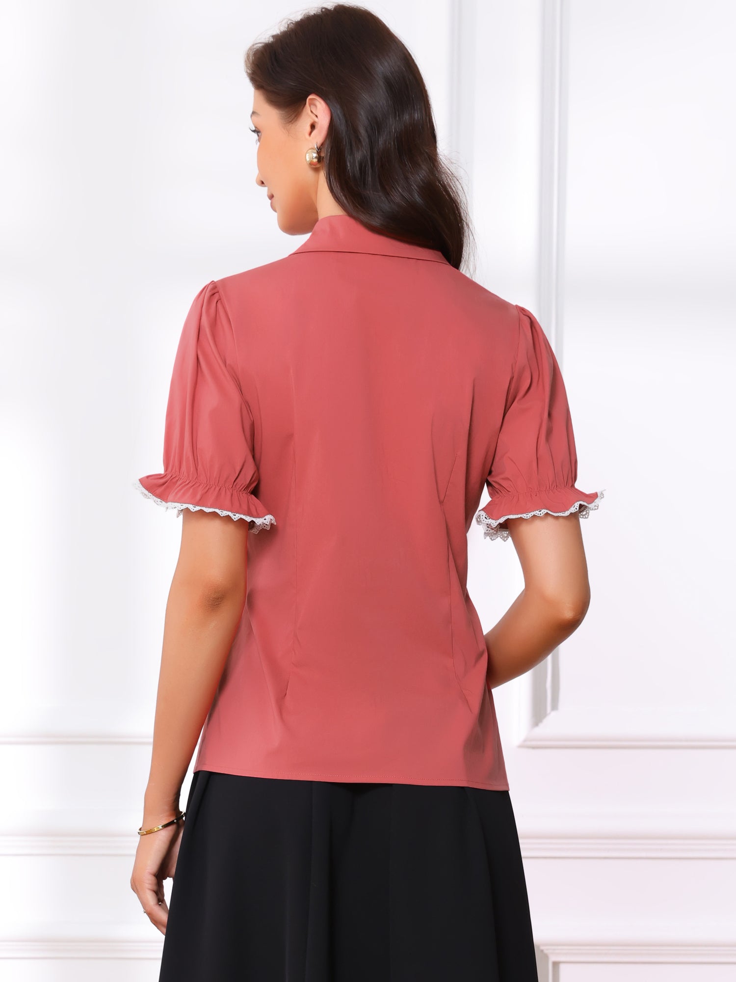 Vintage Peter Pan Collar Blouse Short Sleeve Button Down Shirt