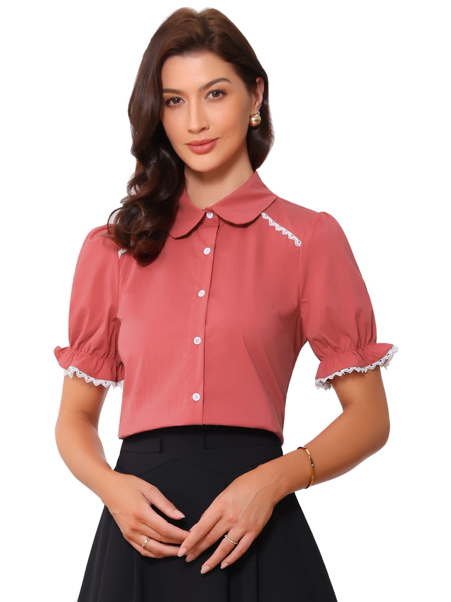 Vintage Peter Pan Collar Blouse Short Sleeve Button Down Shirt